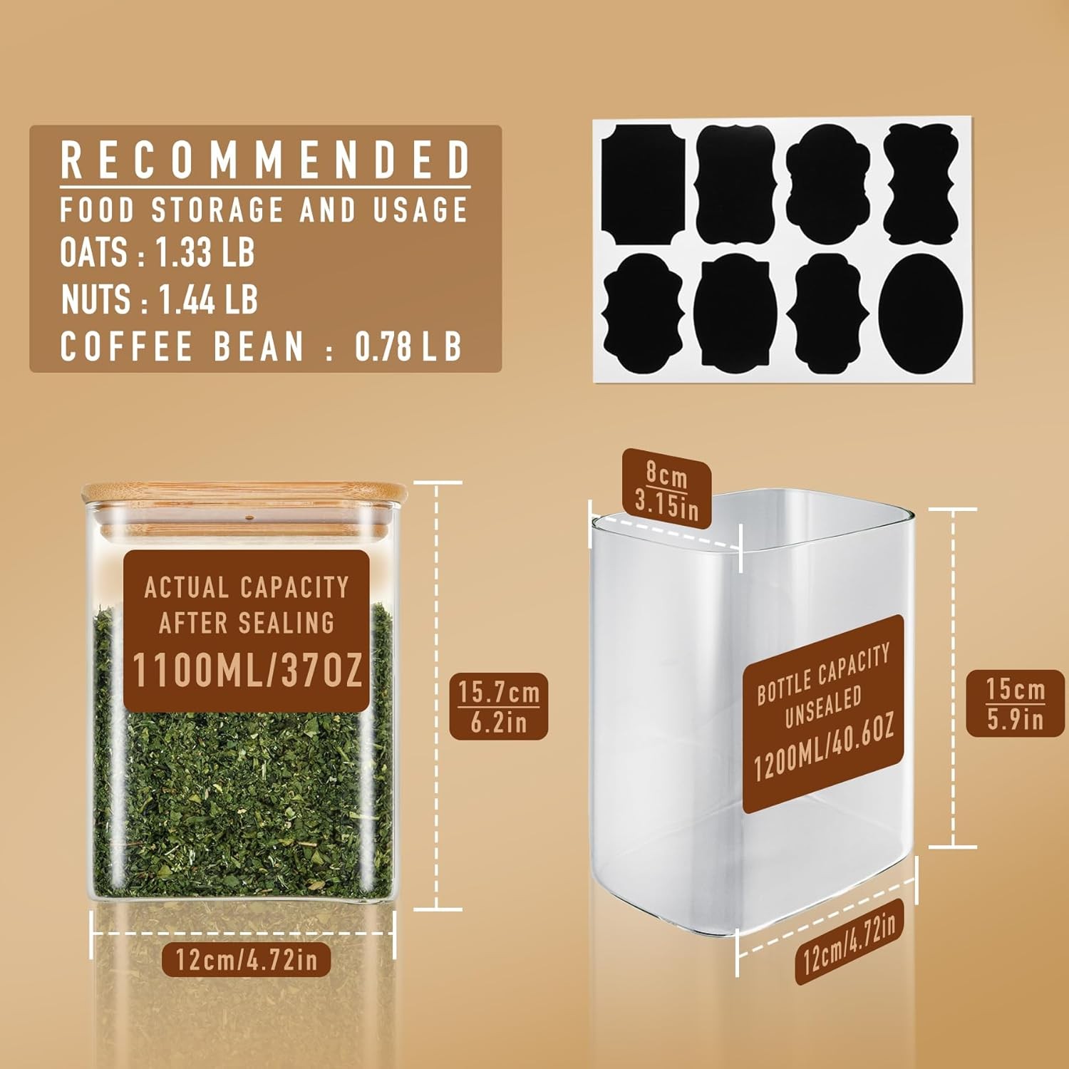 37oz Rectangle Airtight Glass Storage Containers with Bamboo Lids (Set of 4),