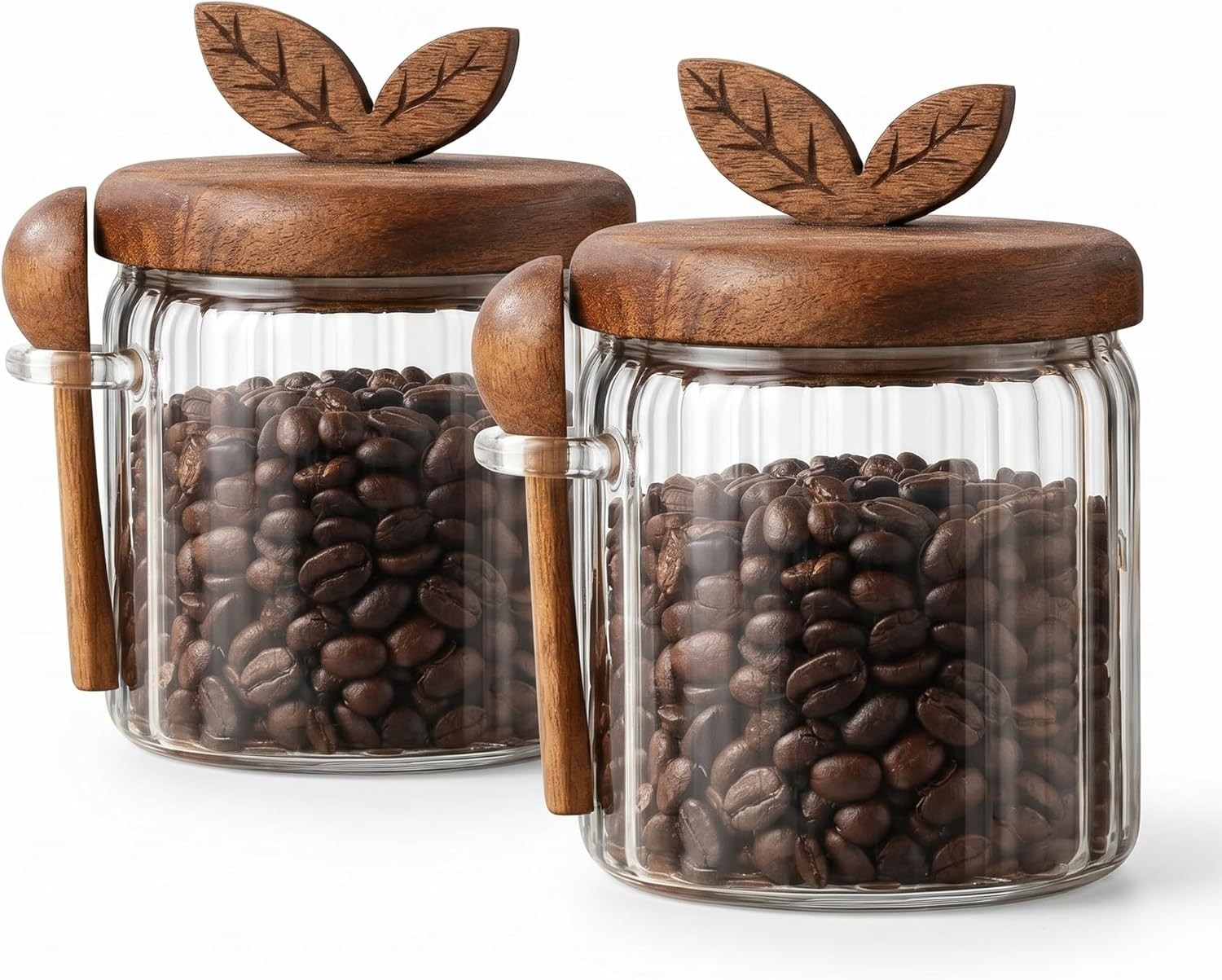 Glass Coffee Canister with Wooden Lid & Spoon, Airtight Food Storage Jar for
