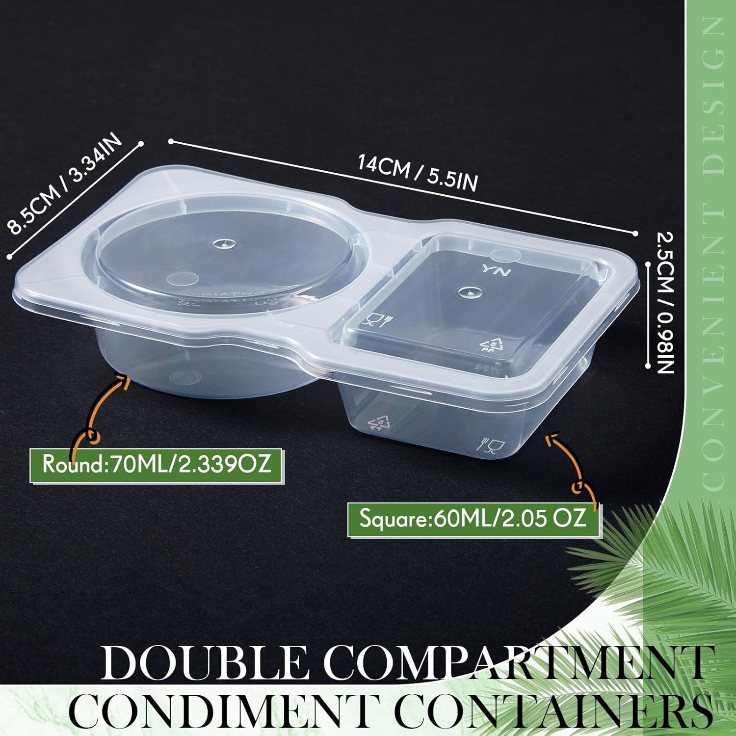 10 Pcs Pack Snack Containers with Lids, 5 oz Double Compartment Plastic Food