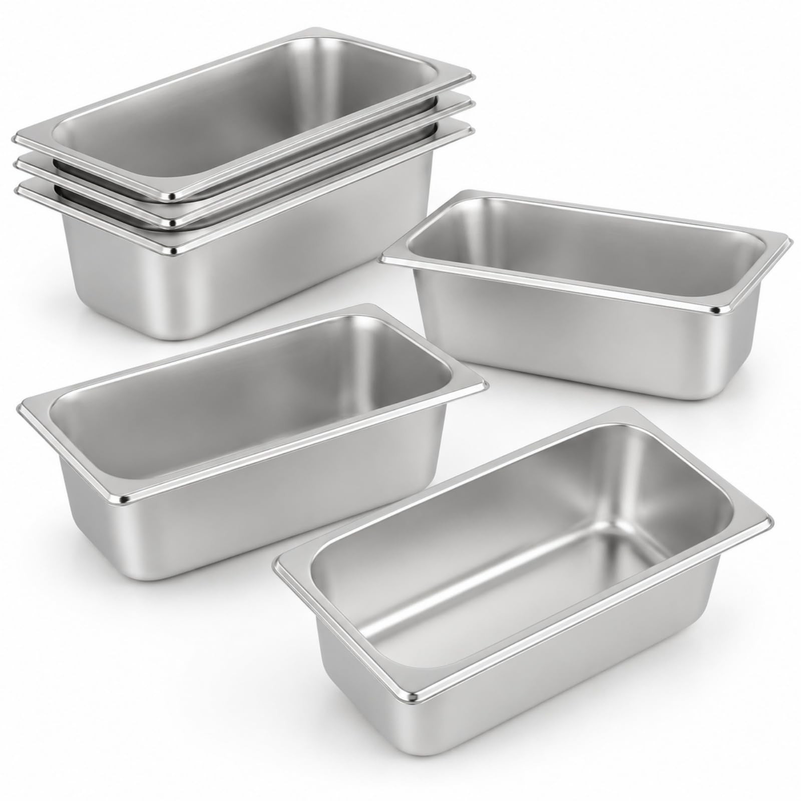6 PCS 1/3 Size 4 Inch Deep Stainless Steel Hotel Steam Table Pans Set