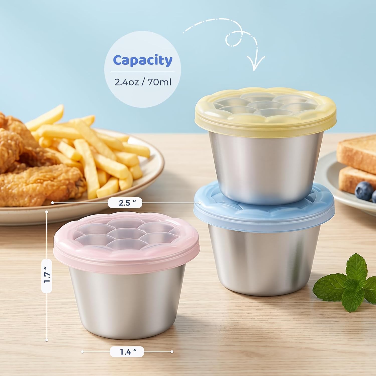 8×2.4 Oz Salad Dressing Containers with See-Through Lids, Leakproof Salad
