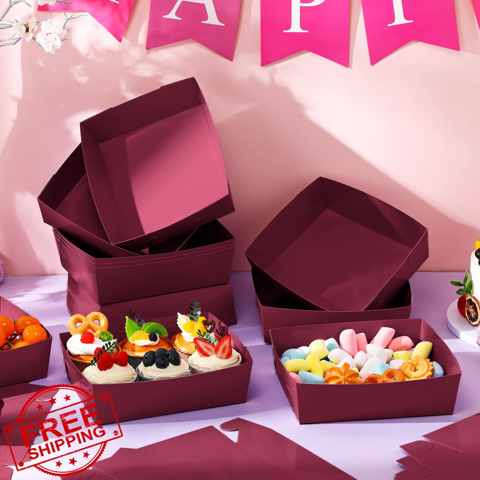 Uiifan Burgundy 50 Pcs Food Trays 5 lb