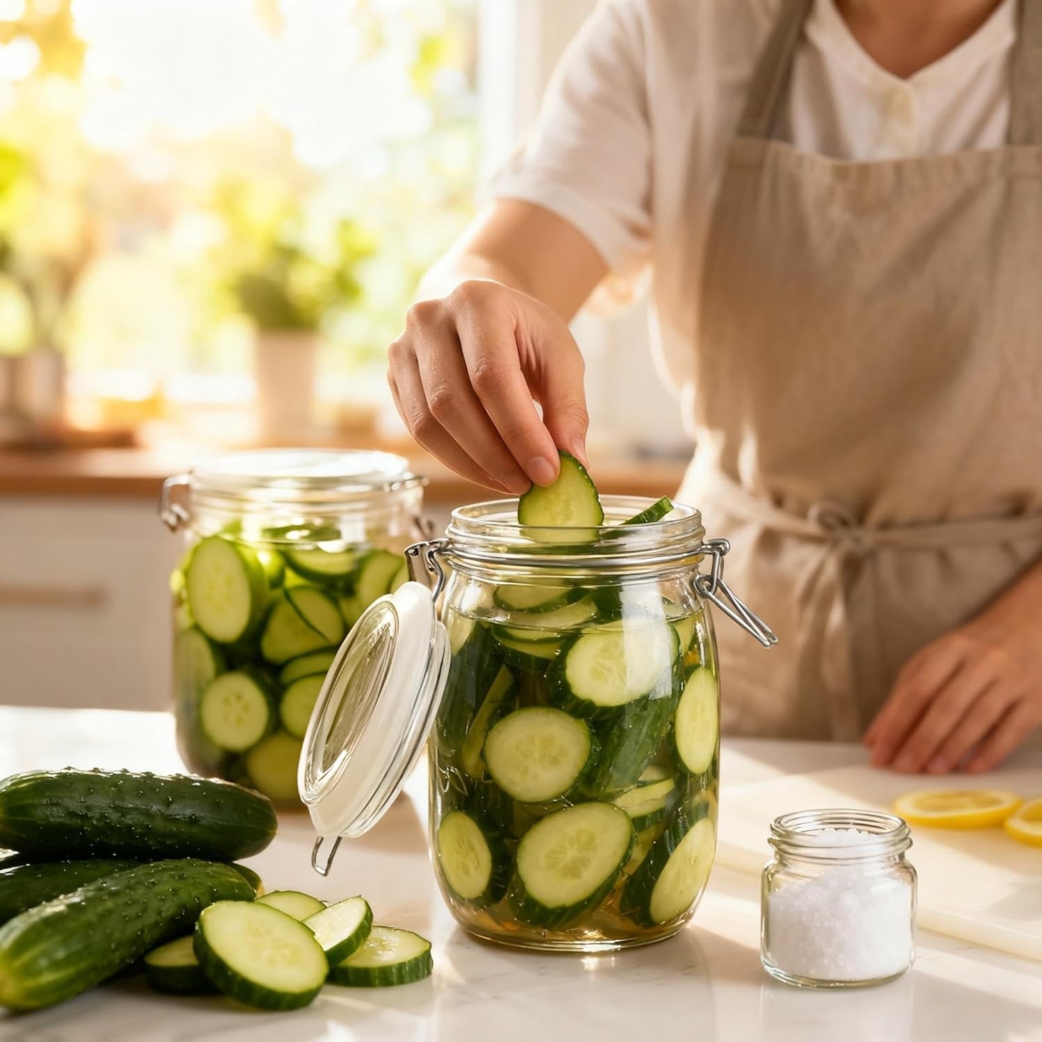 6PCS Glass Jars with Airtight Lid, 34 OZ Mason Jars Wide Mouth, Glass Pickling