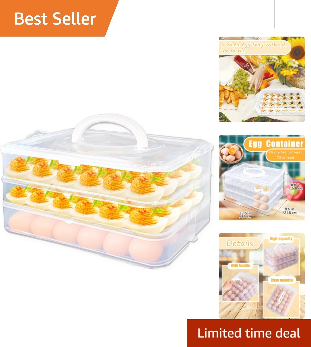 Multi-Purpose 3-Layer Egg Carrier with Lid – Holds 72 Eggs for Celebrations