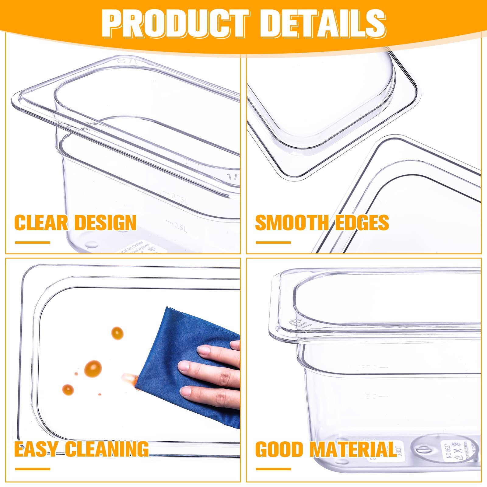 12 PCS Plastic Clear Food Pan 1/9 Size Stackable Polycarbonate 4 Inch Deep