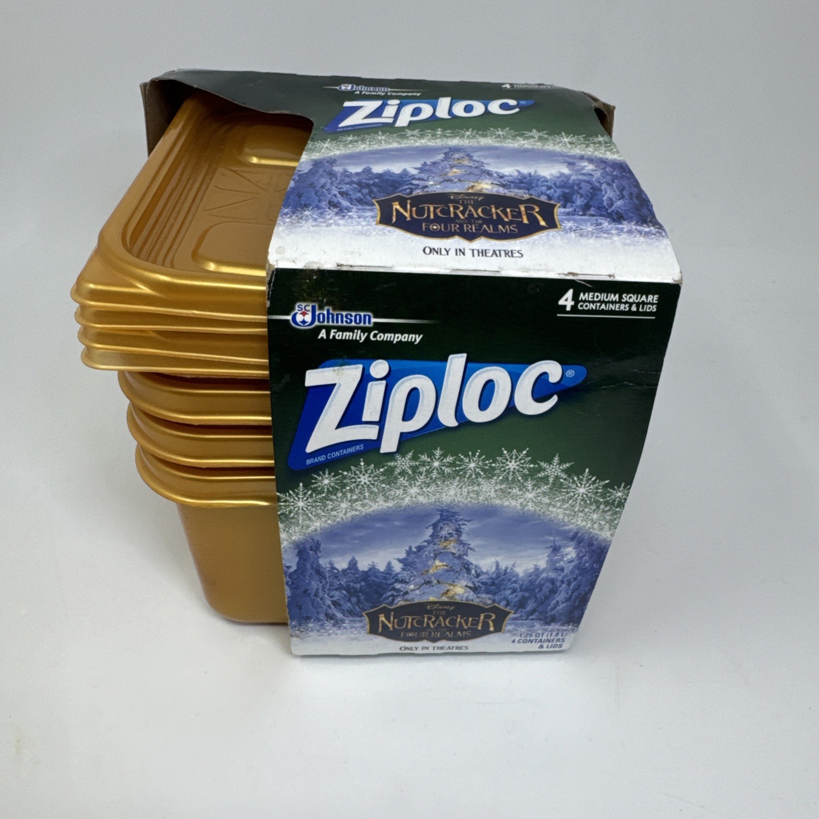 Ziploc Limited Edition Holiday Medium Square Container, Gold, 4 Count Nutcracker