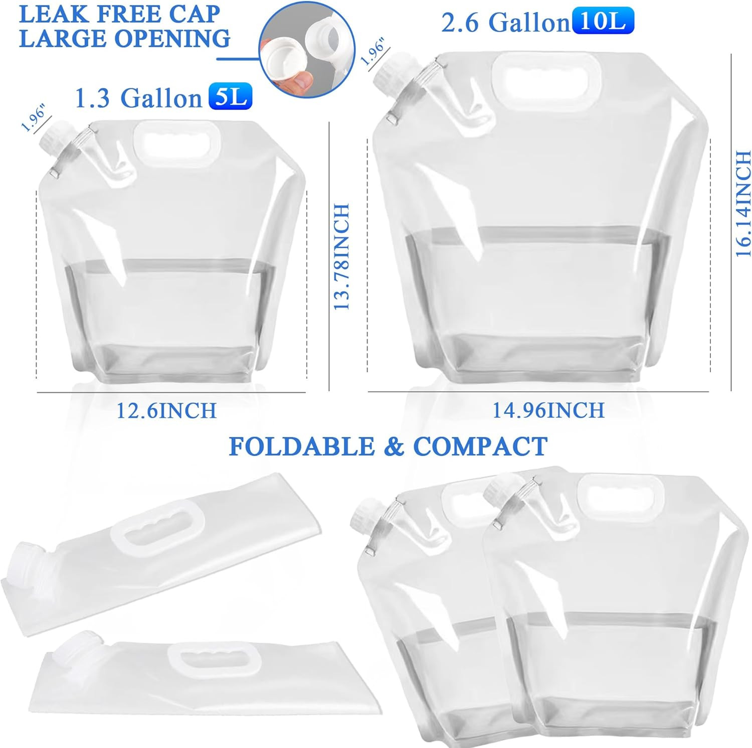 4 Pack Collapsible Water Jugs 1.3/2.6 Gallon BPA Free for Camping Hiking