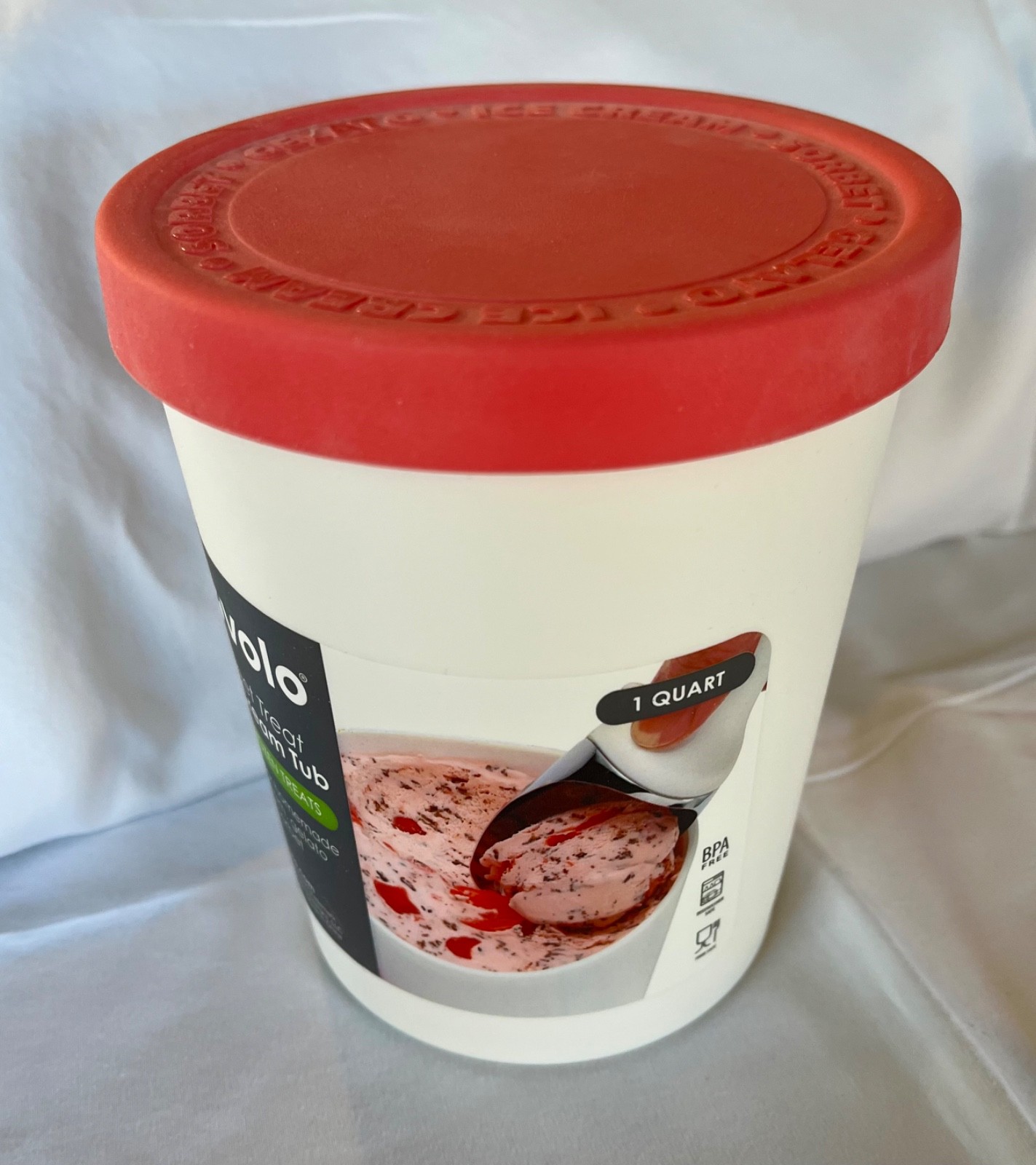 Tovolo 1 Quart Ice Cream Gelato Sorbet White Tub with Red Lid
