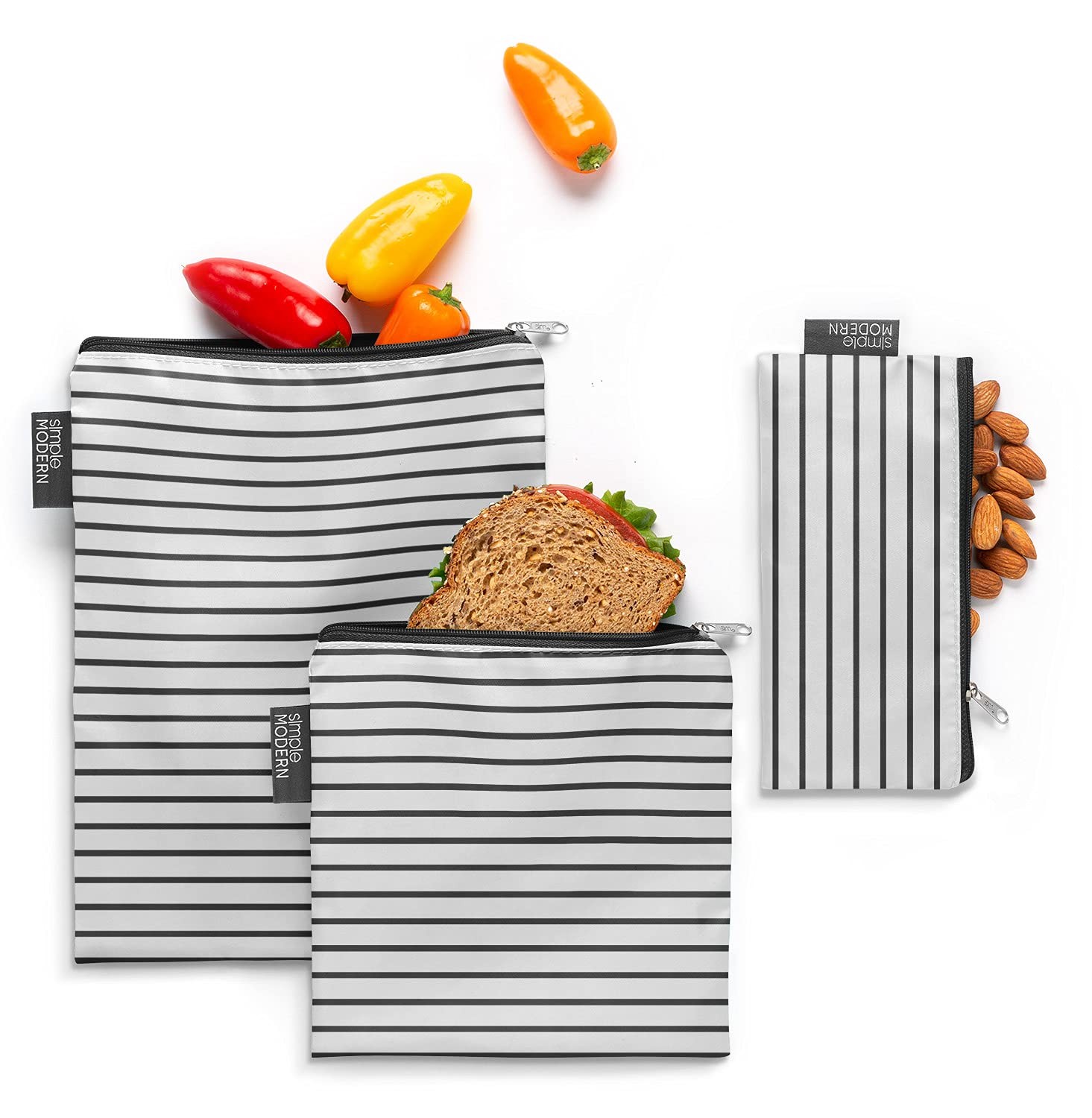 Ellie Reusable Snack Bags Sandwich Bag – Food Storage, 3 Pack, Glacier Stripes