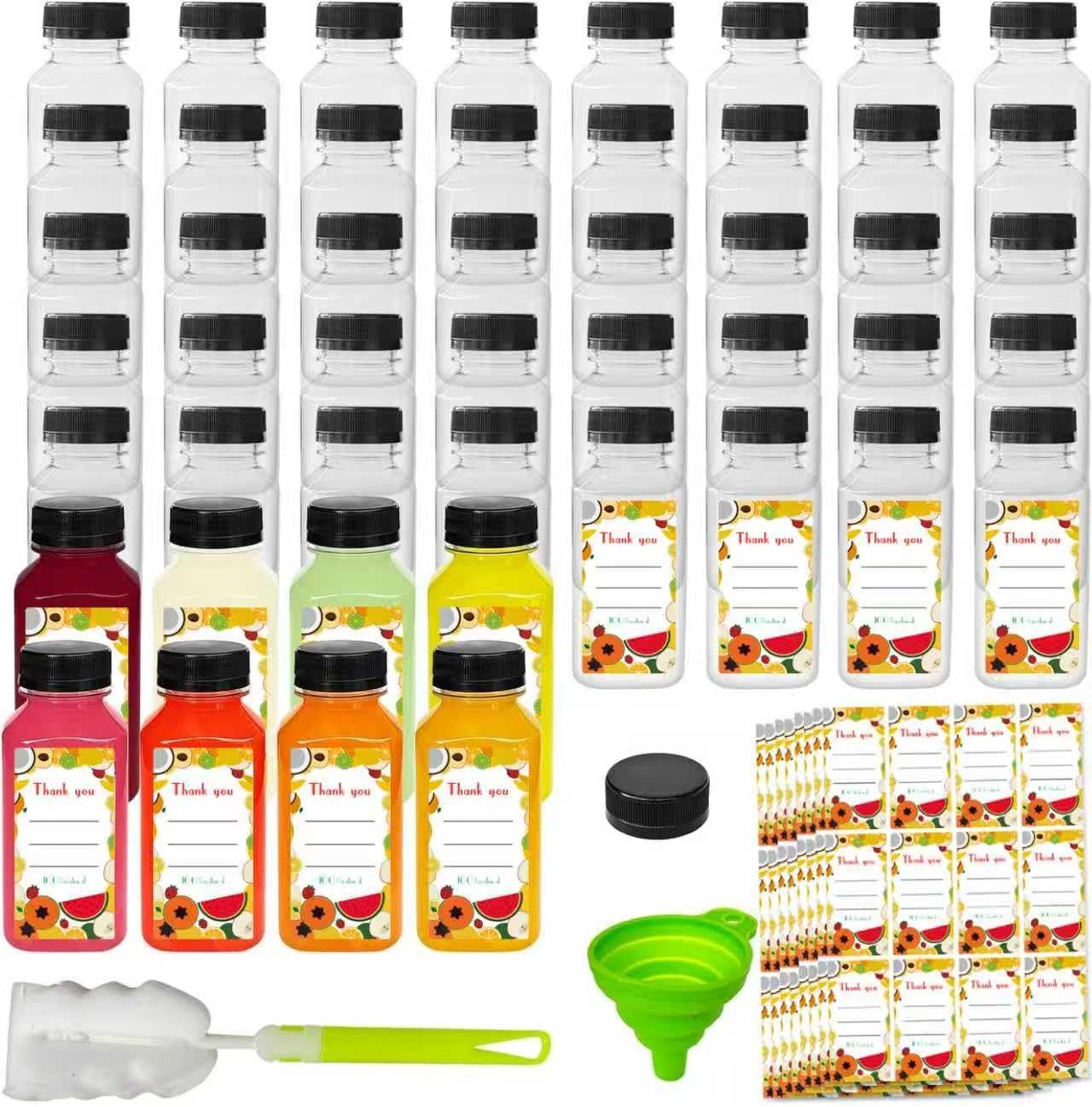 48 PCS 8oz Plastic Juice Bottles Caps Reusable Clear Bulk Drink Containers
