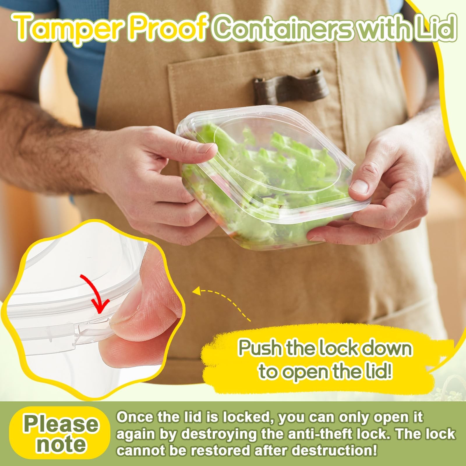 Yiyiring 50 Pack 16 oz Tamper Proof Clear Deli Containers with Lid Disposable Sq