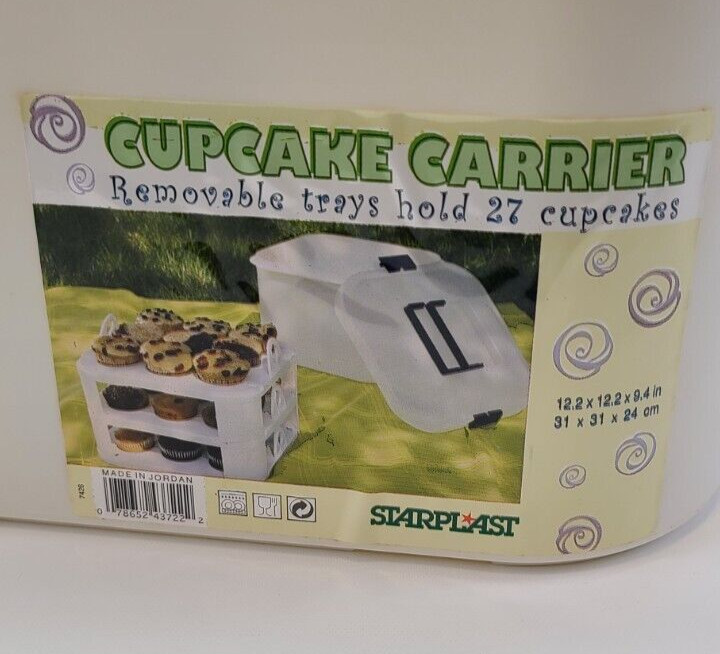 Portable Cupcake Holder Carrier Plastic W/ Handle Cake Cookie Brownie Holds 27