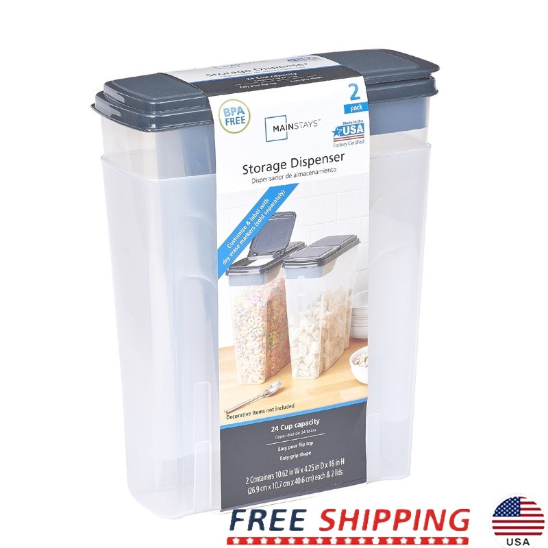 Large Plastic Food Storage Dispensers Set of 2 Cereal Snacks Pasta Rice 6 Qt