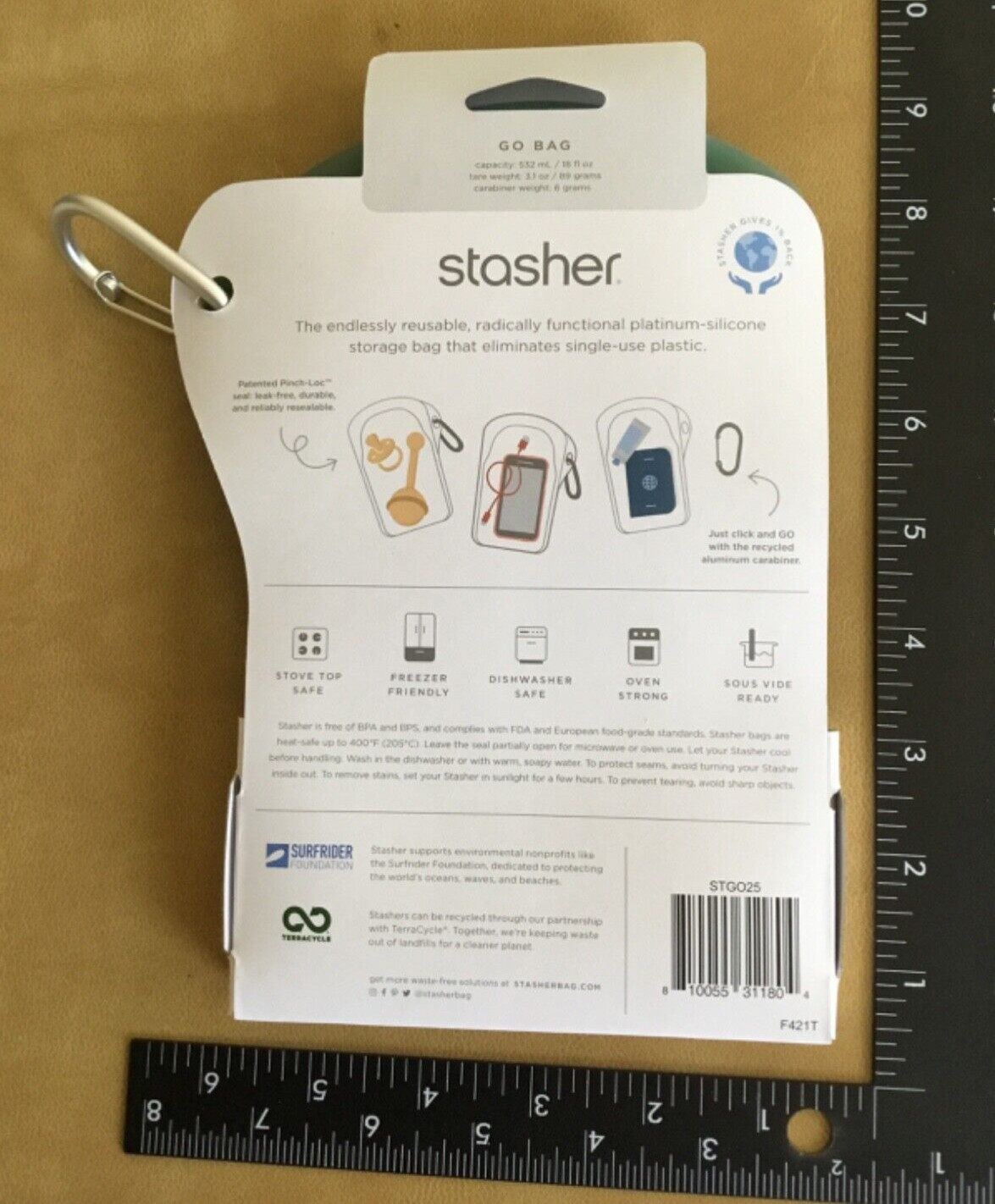 LOT OF 6 Reusable Go Bags 18 Fl Oz Waterfall W/ Carabiner Reusable NEW FREE SHIP