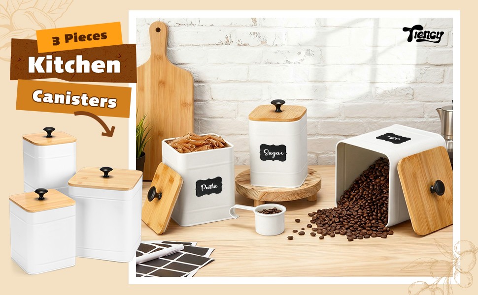 Kitchen Canisters for Countertop Set of 3 Metal Canisters Sets with Bamboo Lids