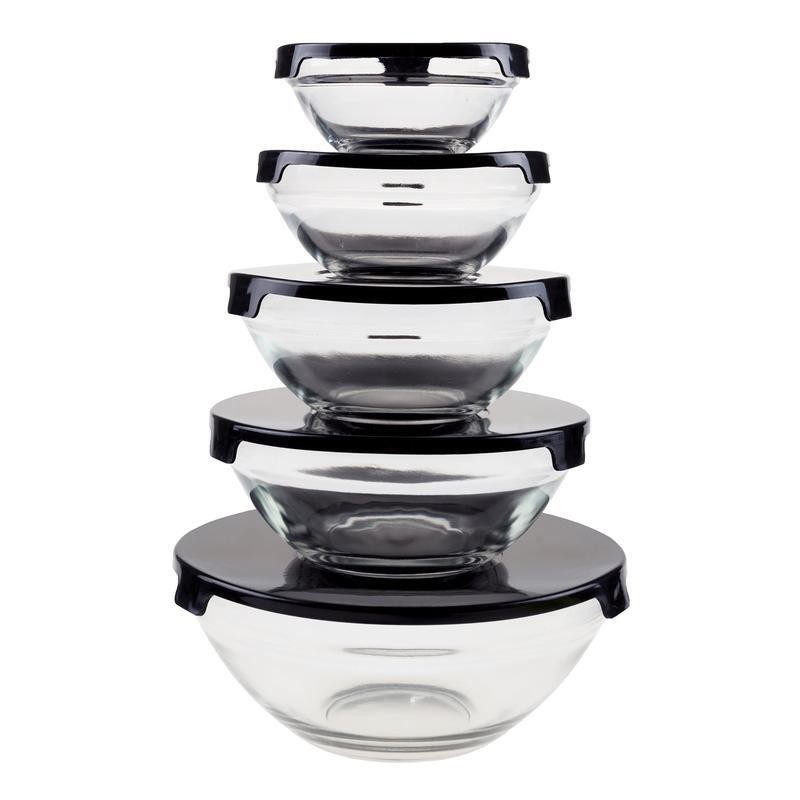 Glass Food Storage Containers Set 10 Pieces Snap Lids Multipurpose Kitchen Use