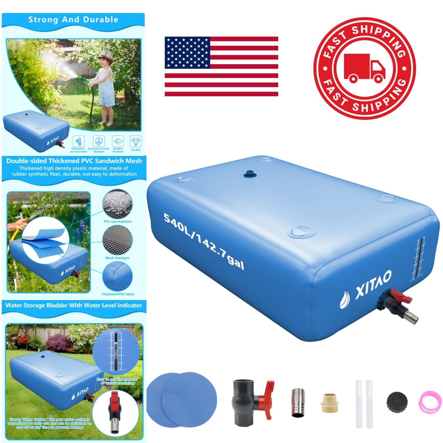 Foldable Water Tank 142 Gallons PVC Lightweight Storage for Drought Resistance