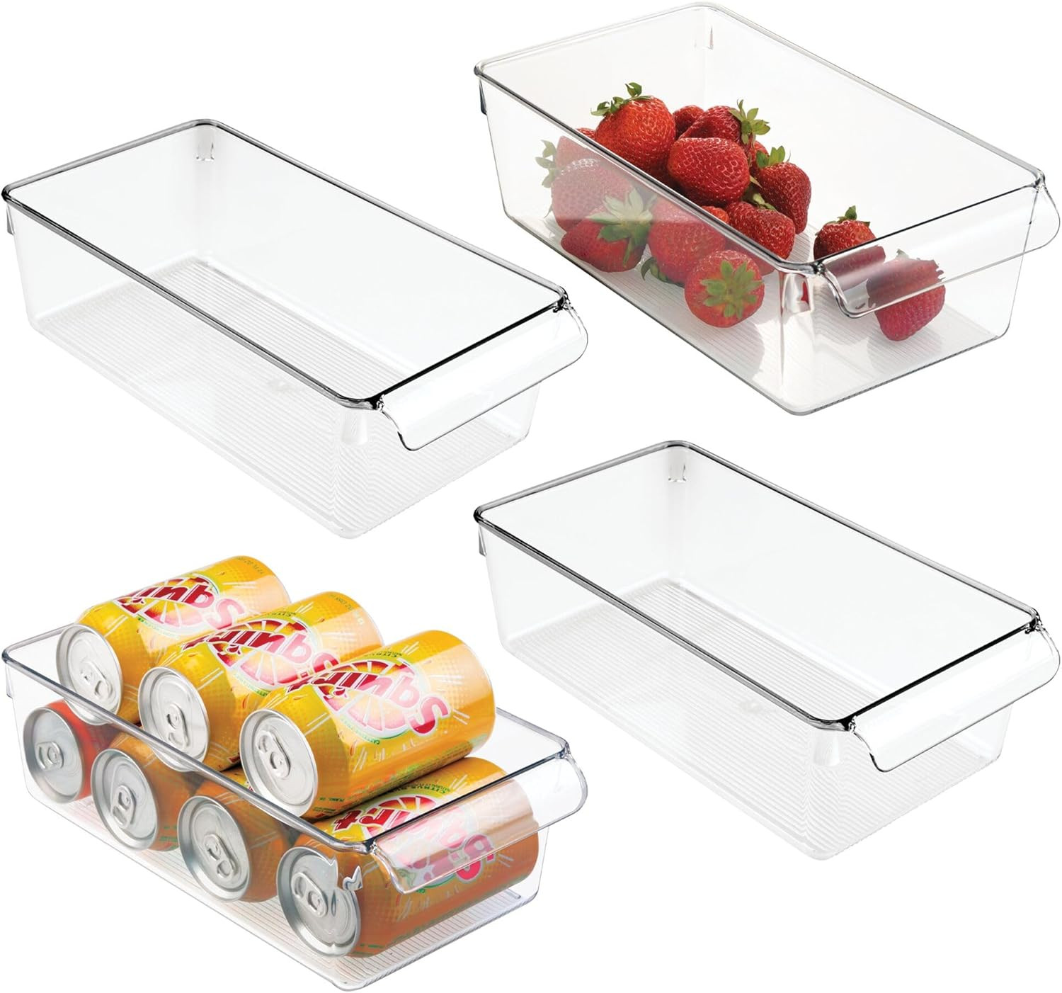 Clear Fridge Storage Bin Set of 4 with Handles Refrigerator Organizer
