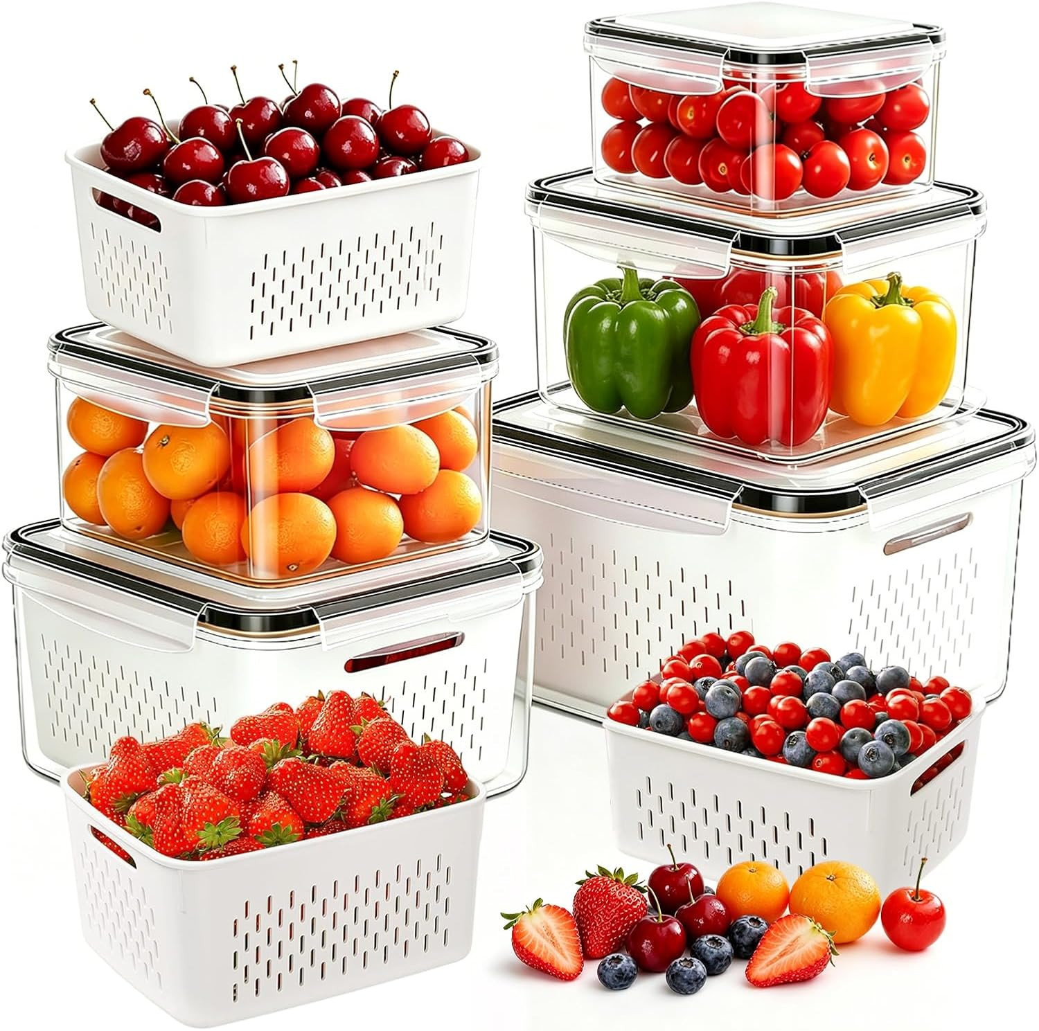 5 Pack Large Fruit Storage Containers for Fridge, Leakproof Produce Containers w