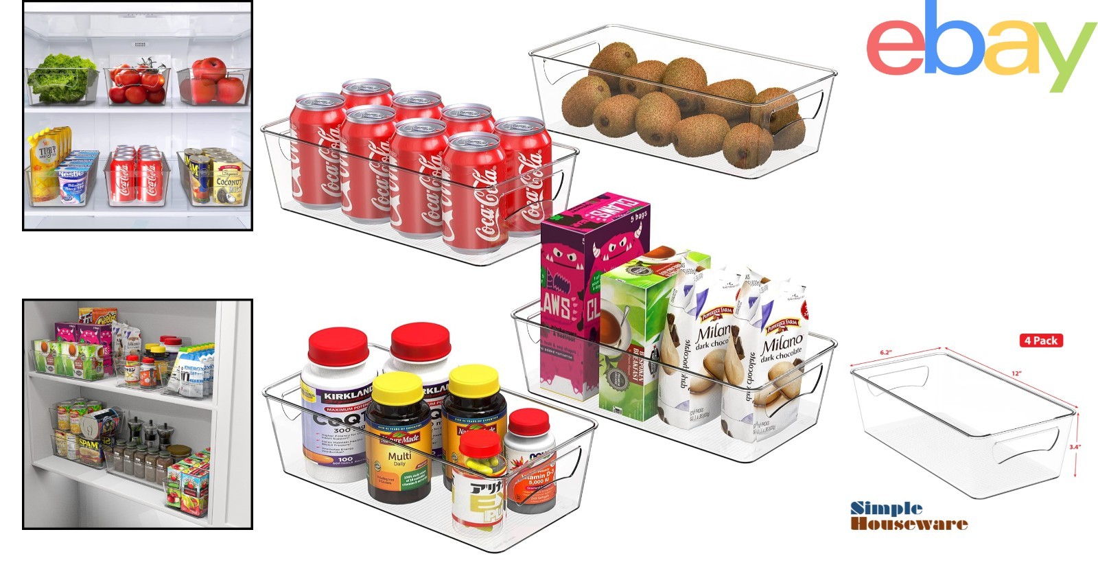 Stackable Clear Storage Bins for Efficient Fridge Organization – 4 Count