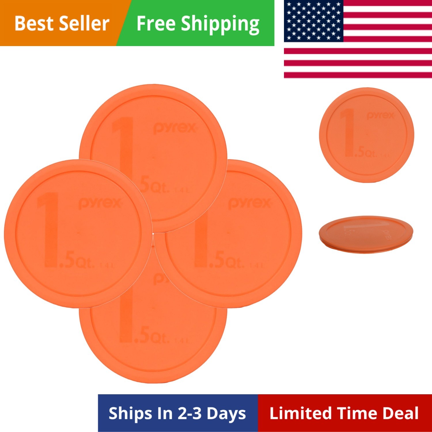 323-PC 1.5qt Orange Food Storage Replacement Lid 4-Pack –