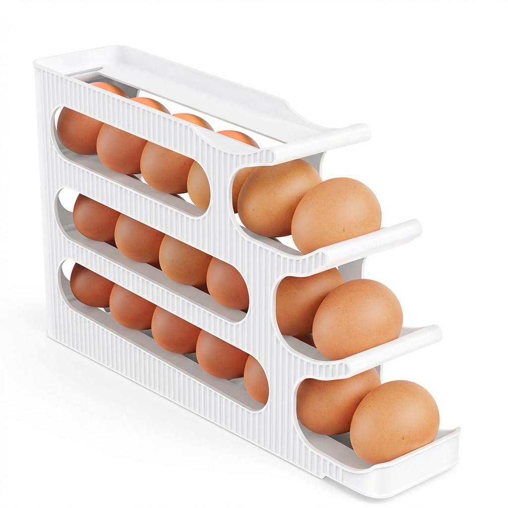 Egg Holder for Fridge, 4 Tiers, Egg Roller for Eggs 24 Count
