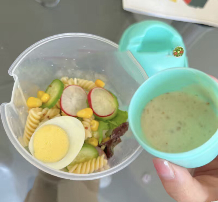 Salad Cup Shaker Fork Travel Cup Reusable Meal w/Lid Fork & Dressing Cup Blue