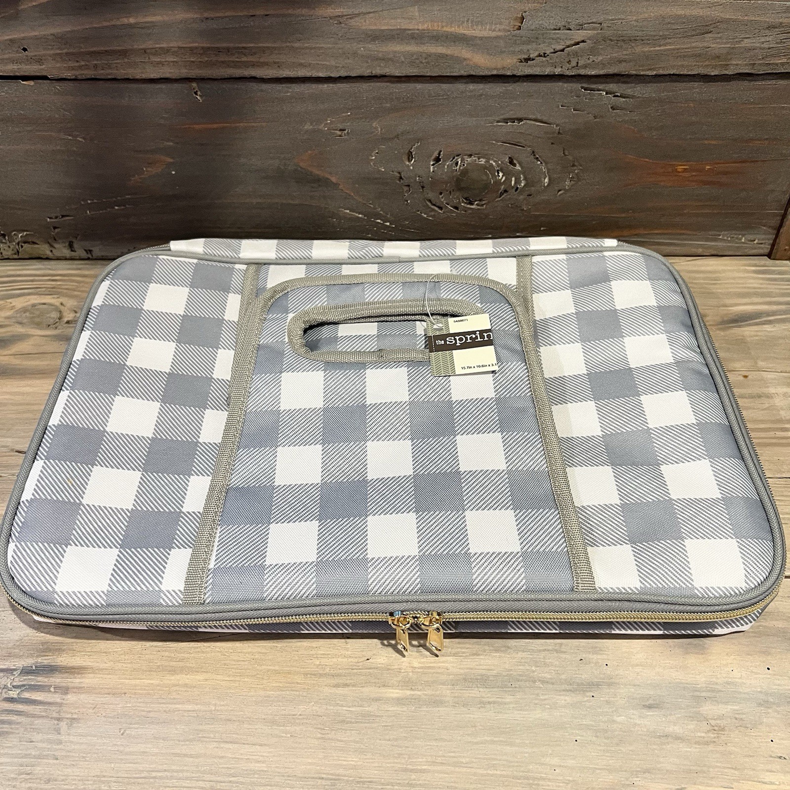 New! Thermal Insulated Food Casserole Carrier With Handle Gray Check Zipper