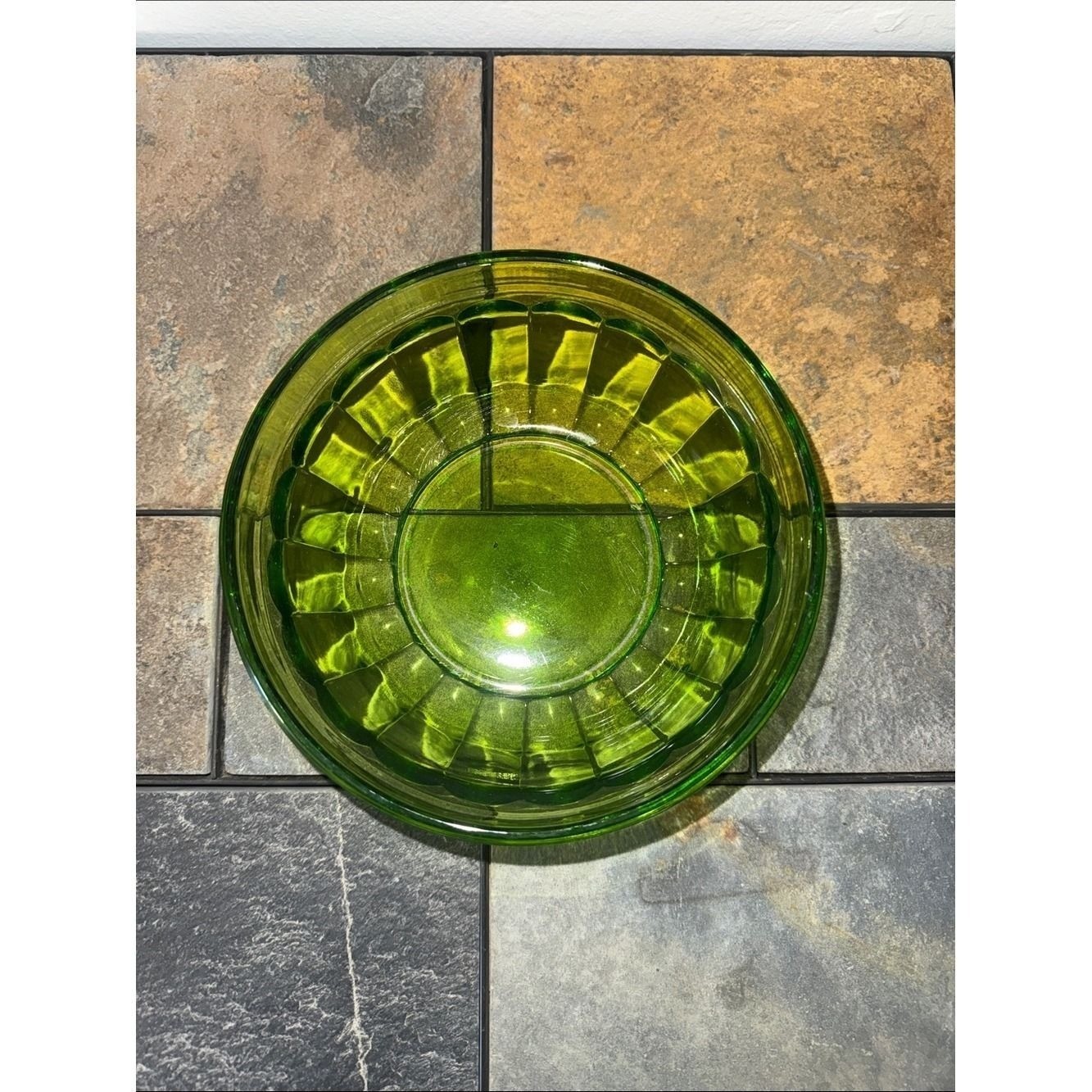 Olive Green Glass Serving Bowl 7in