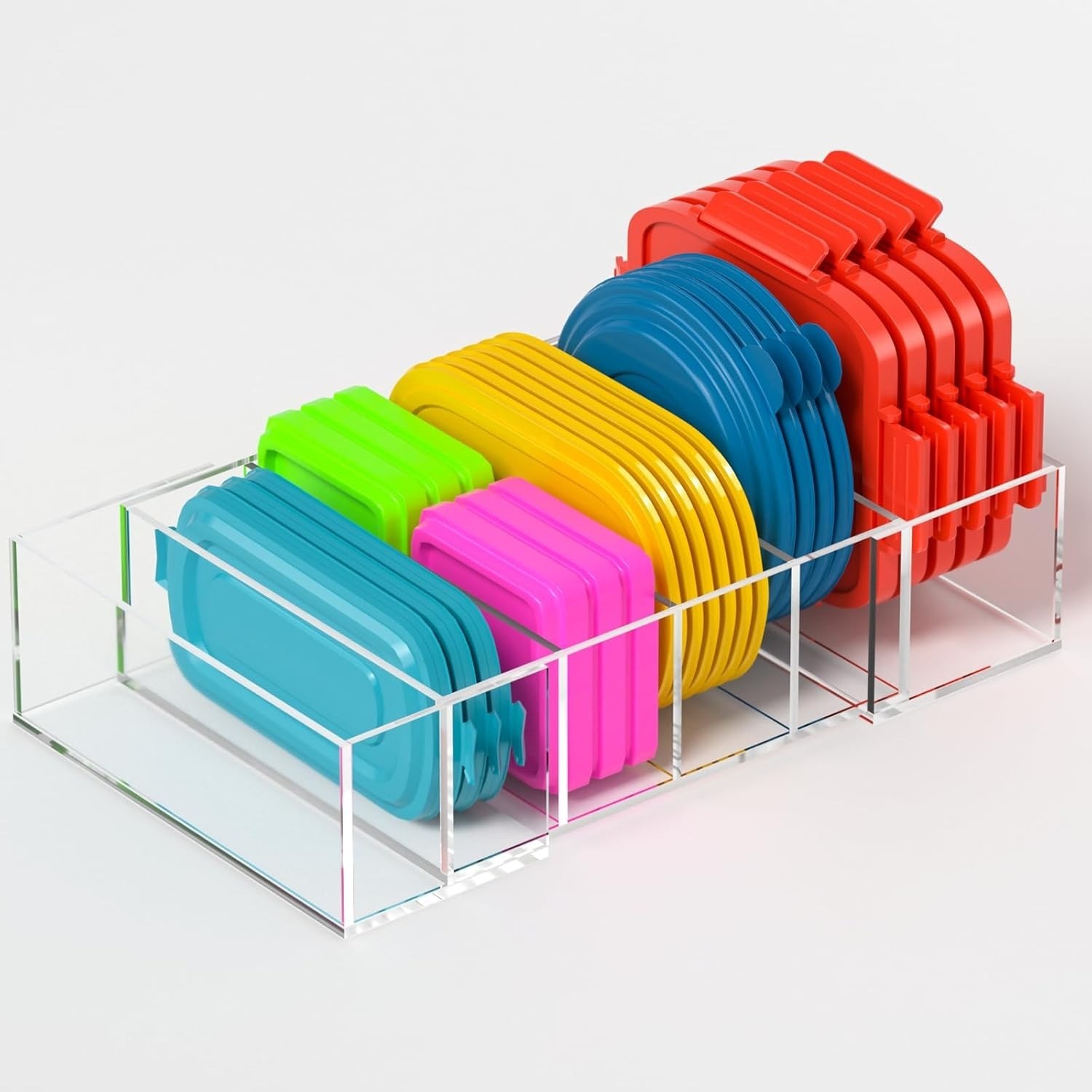 Expandable Lid Storage Organizer Acrylic Food Container Lid Holder Cabinet Clear