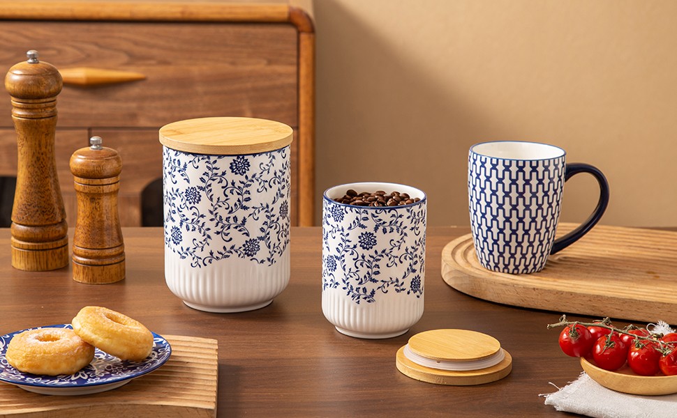 Canisters Sets for the Kitchen – 2 Pcs 36/18 oz Ceramic Kitchen Containers for