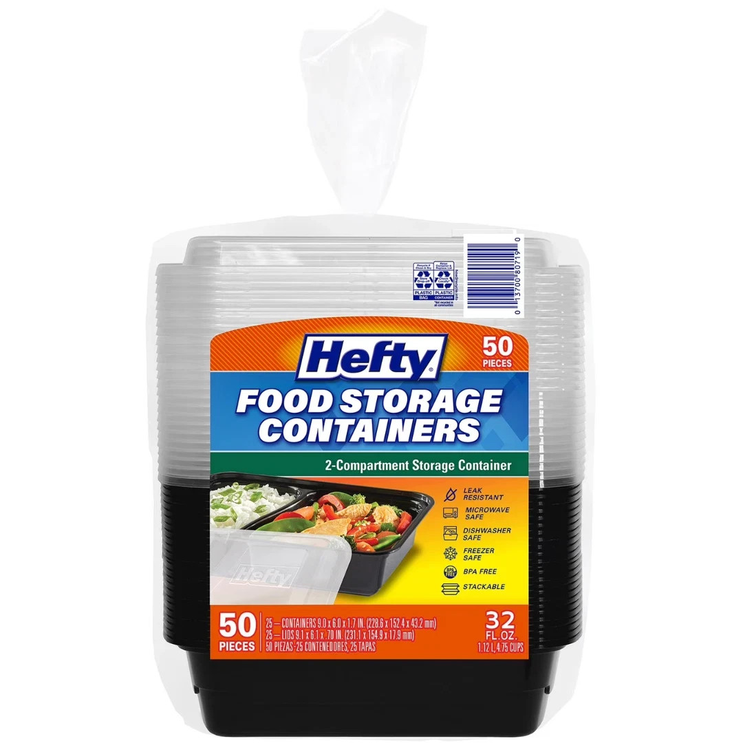 Hefty Food Storage Containers with Lids – 32 Oz , 50 Pack for Easy Meal Prep!