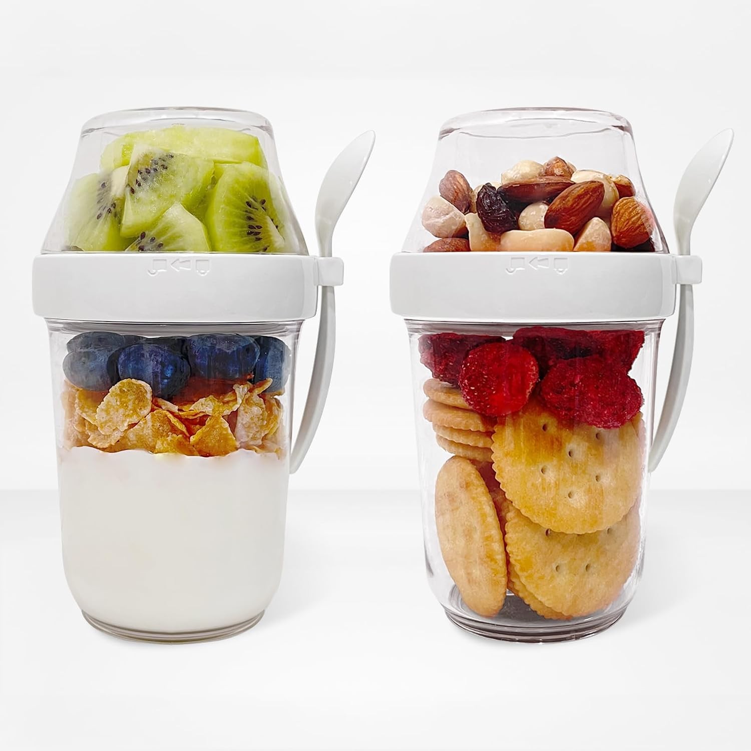 Leak Proof White 12 oz Yogurt Parfait Snack Cup with Spoon & Lid Bpa Free