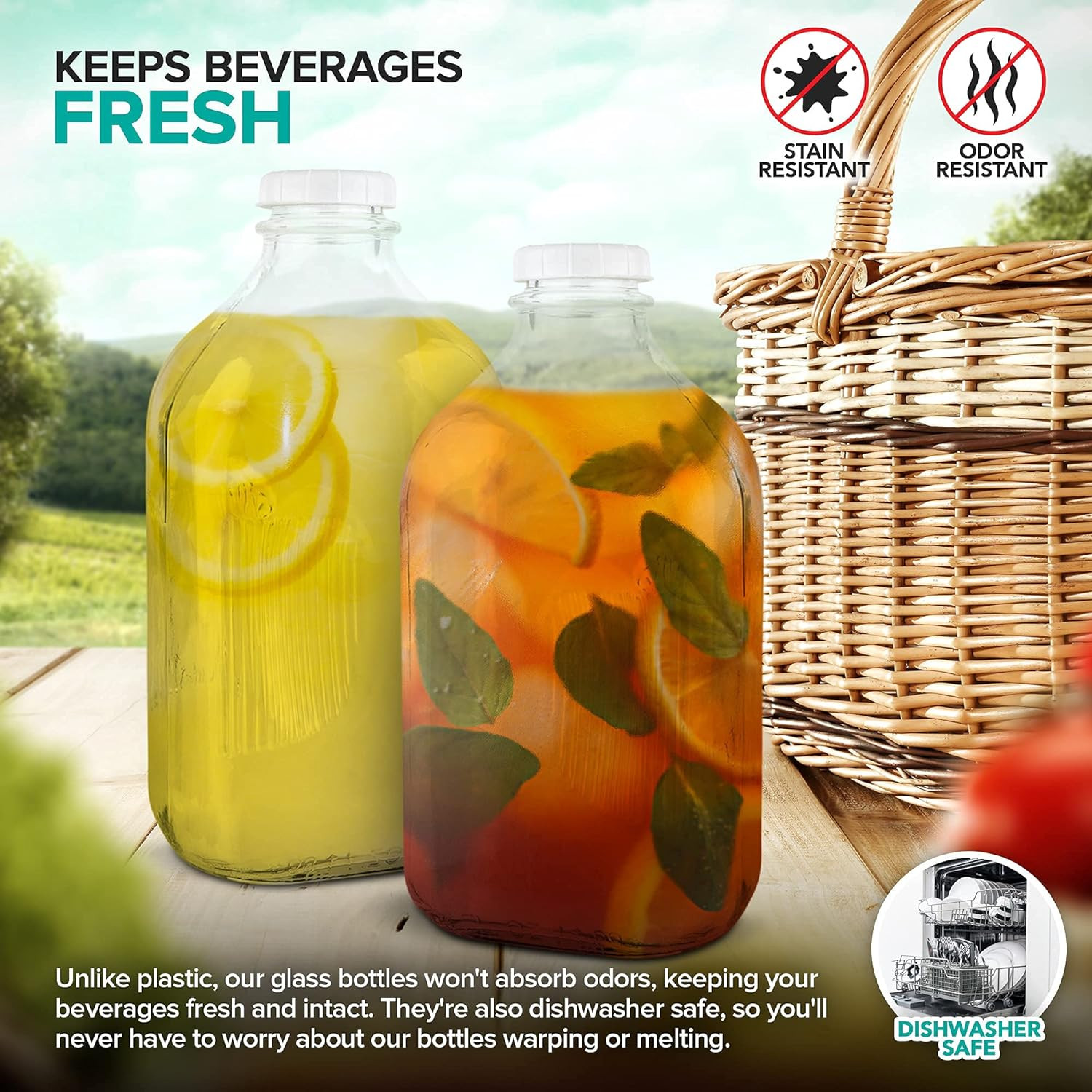 64-Oz Glass Milk Jugs with Caps (2 Pack) – 64 Ounce Food Grade Glass Bottles – D