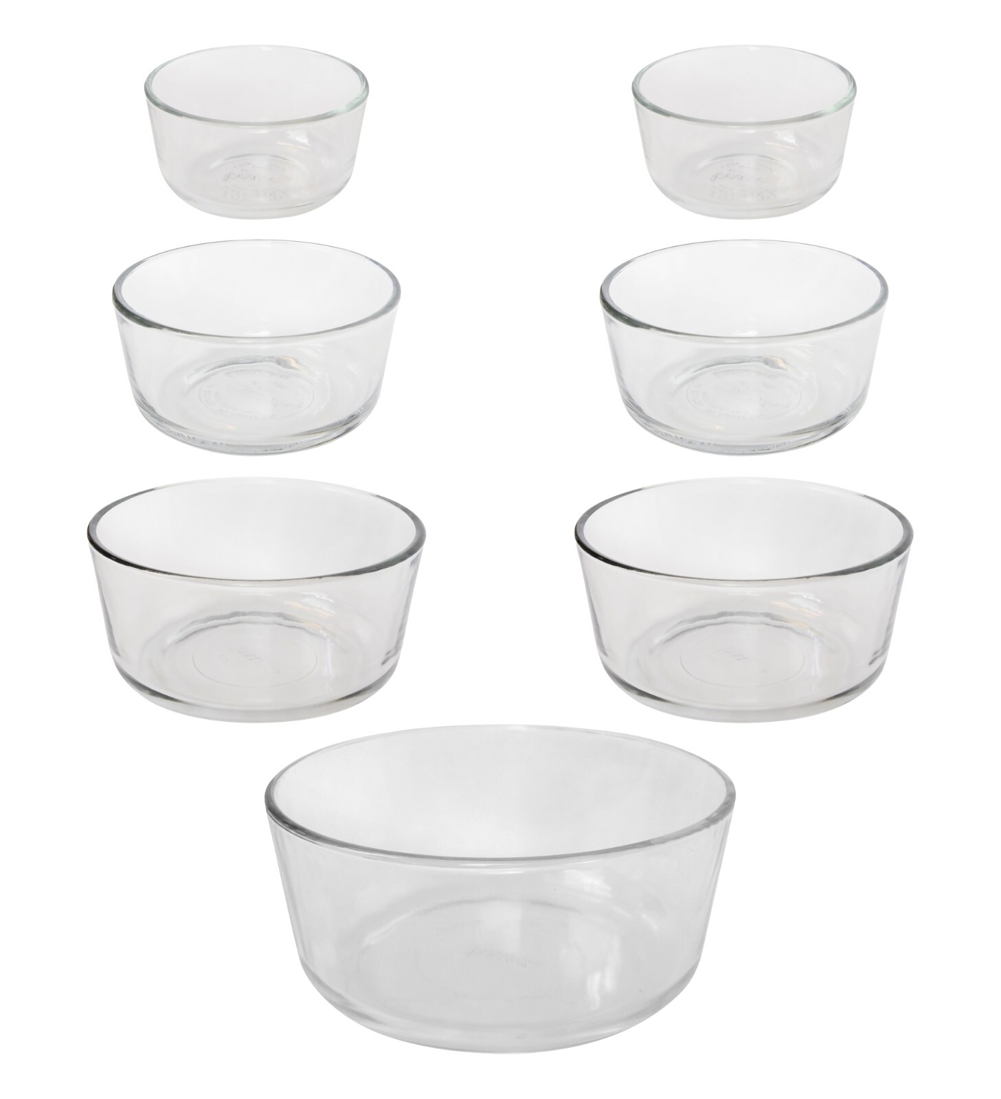 Pyrex 7 Clear Glass Bowls Bundle for 1-cup, 2-cup, 4-cup, 6/7-cup