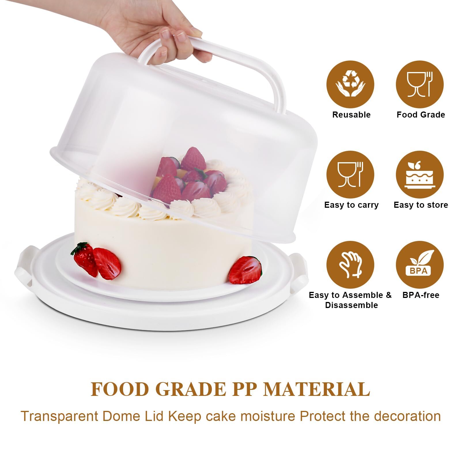 Round Cake Carrier with Lid and Handle for 10 Inch Cake Pie Muffin Pizza