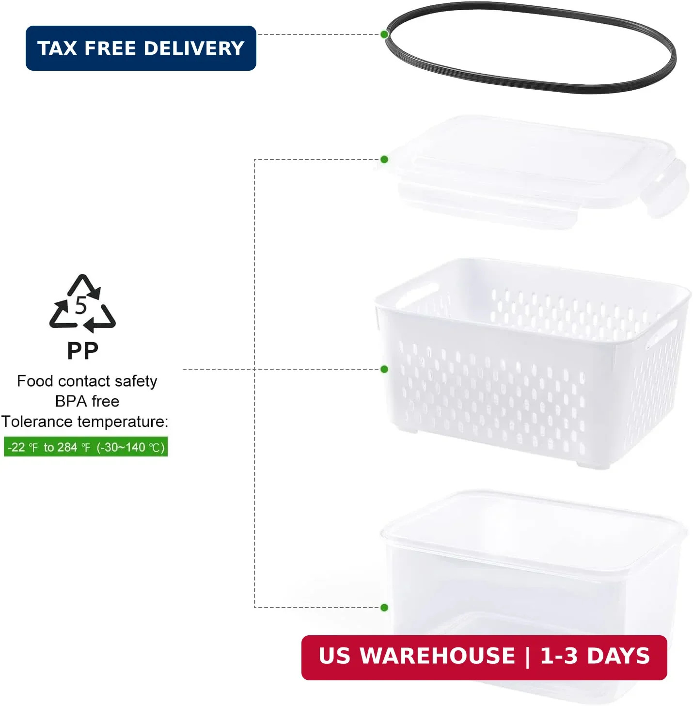 5 PCS Large Fruit Containers for Fridge – Leakproof Food Storage Containers with