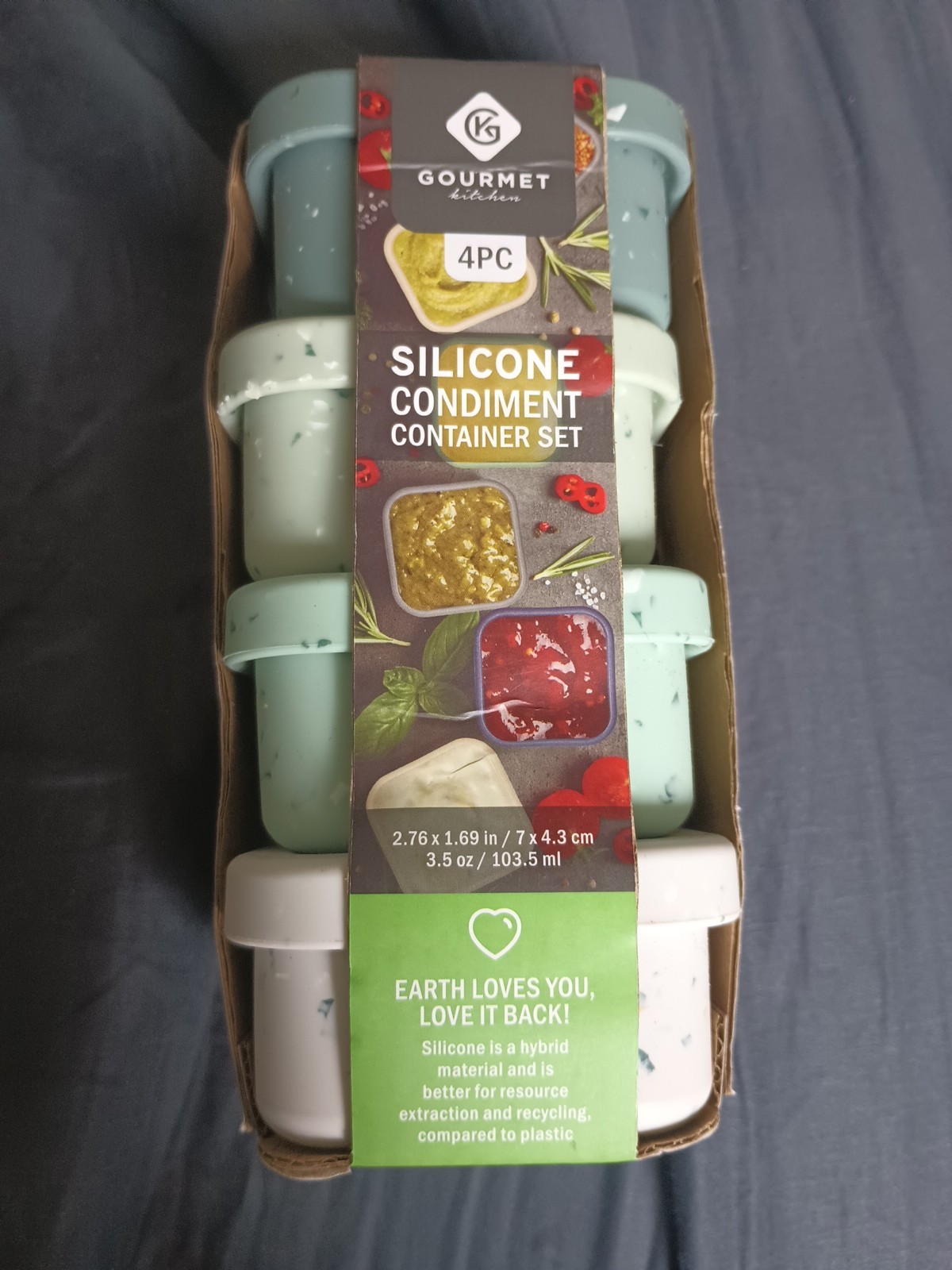 Gourmet Kitchen 4 Pc Silicone Condiments Container Set New