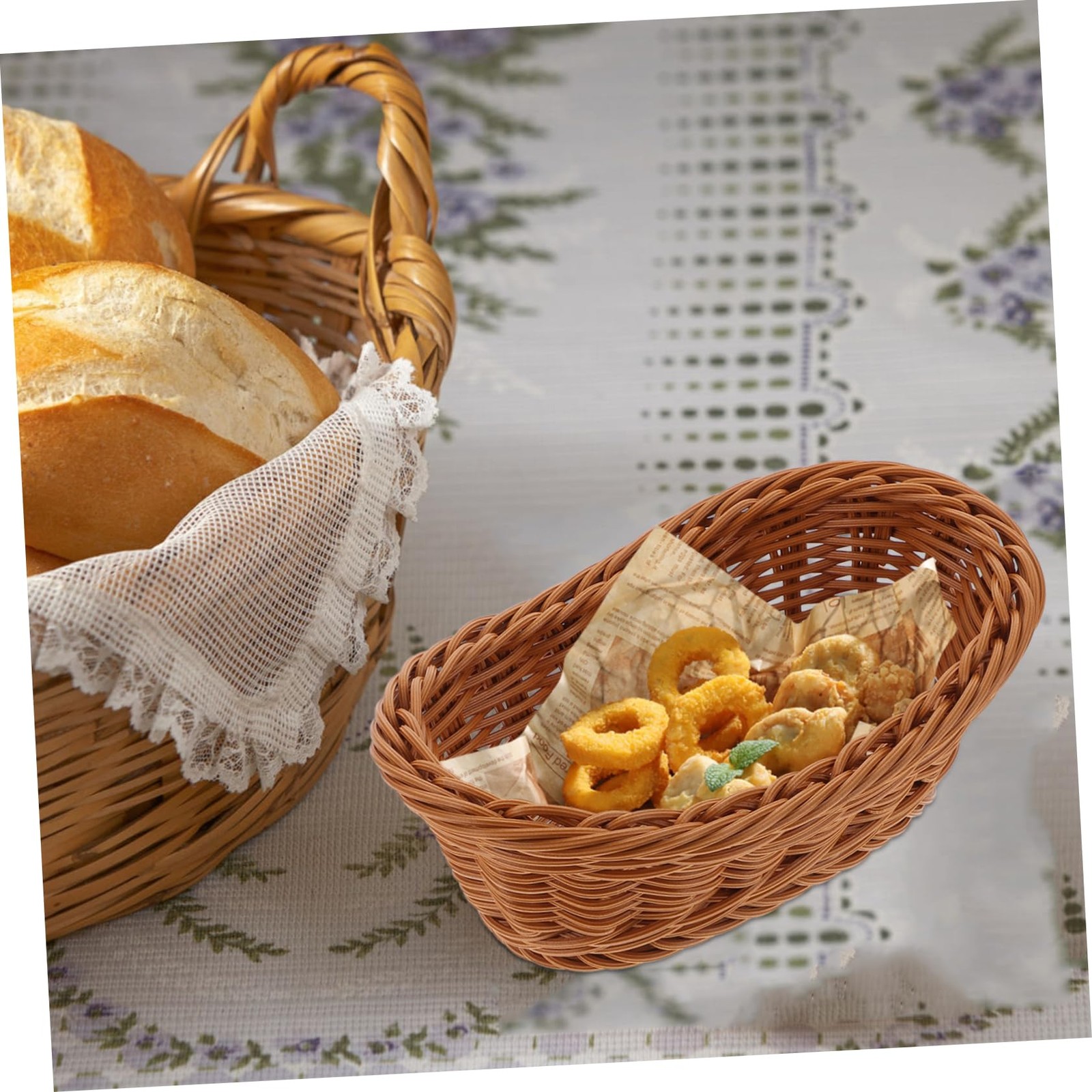 2-Pack Plastic Braided Storage Baskets with Handles Small Woven Pantry Organi…