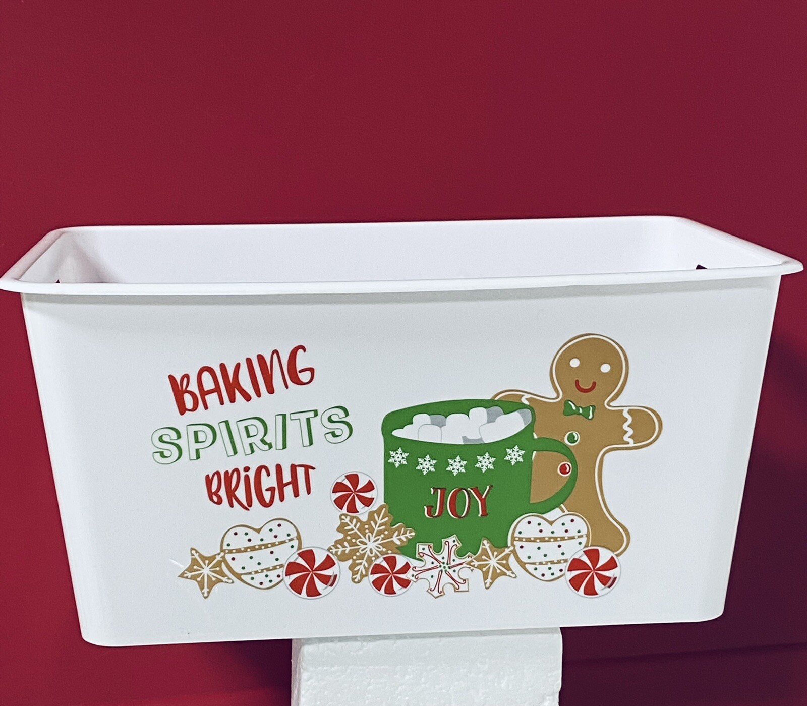 Christmas Container Rectangle With Handles Plastic Holiday Cookies 9”
