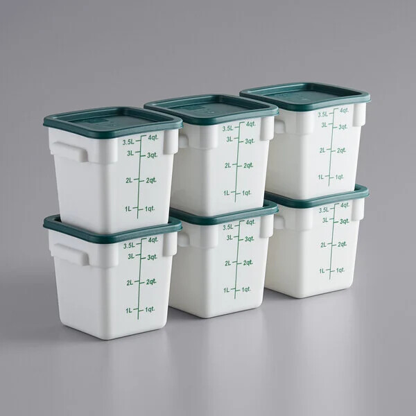 White Square Food Storage Container & Green Lid – 6/Pack (select size below)