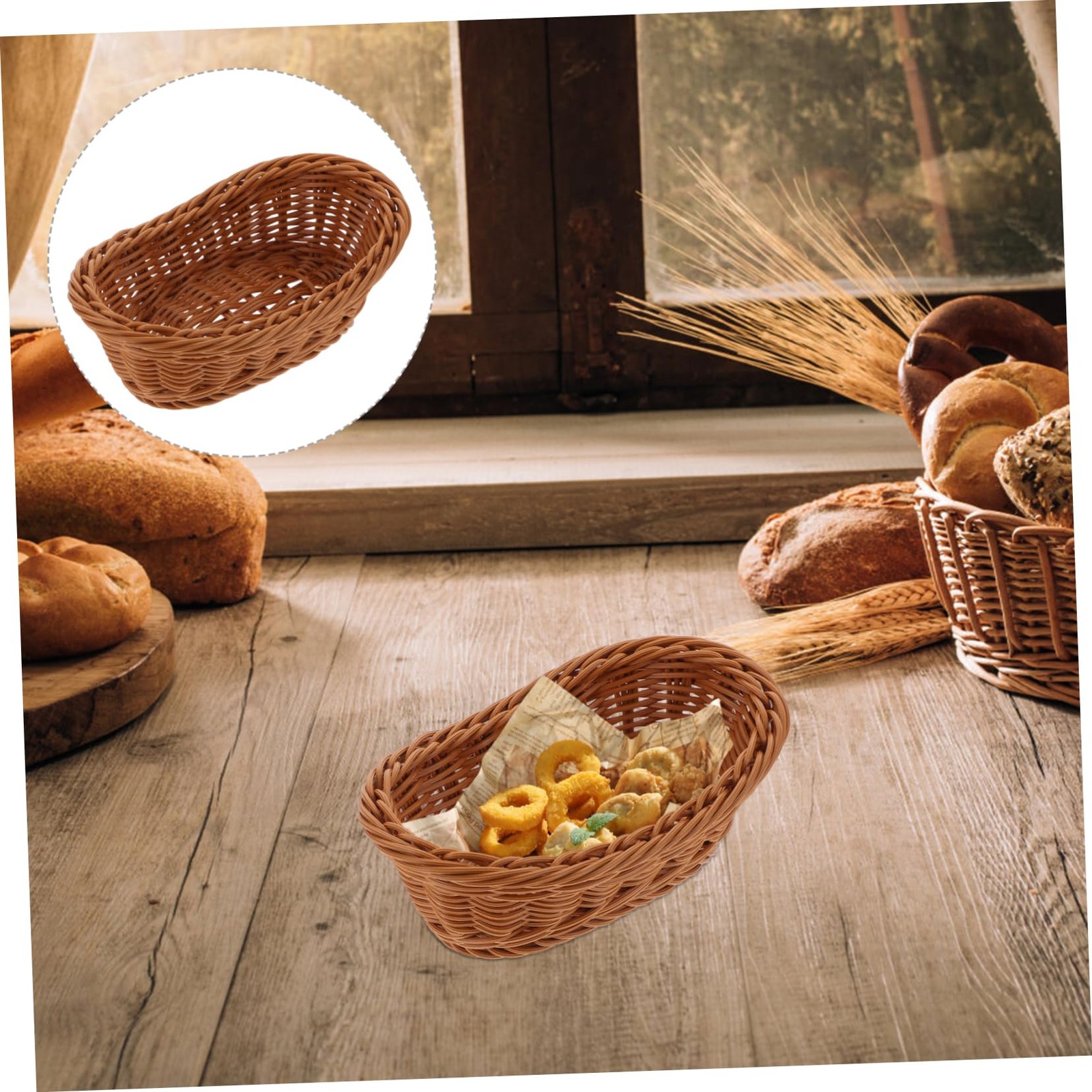 2-Pack Plastic Braided Storage Baskets with Handles Small Woven Pantry Organi…