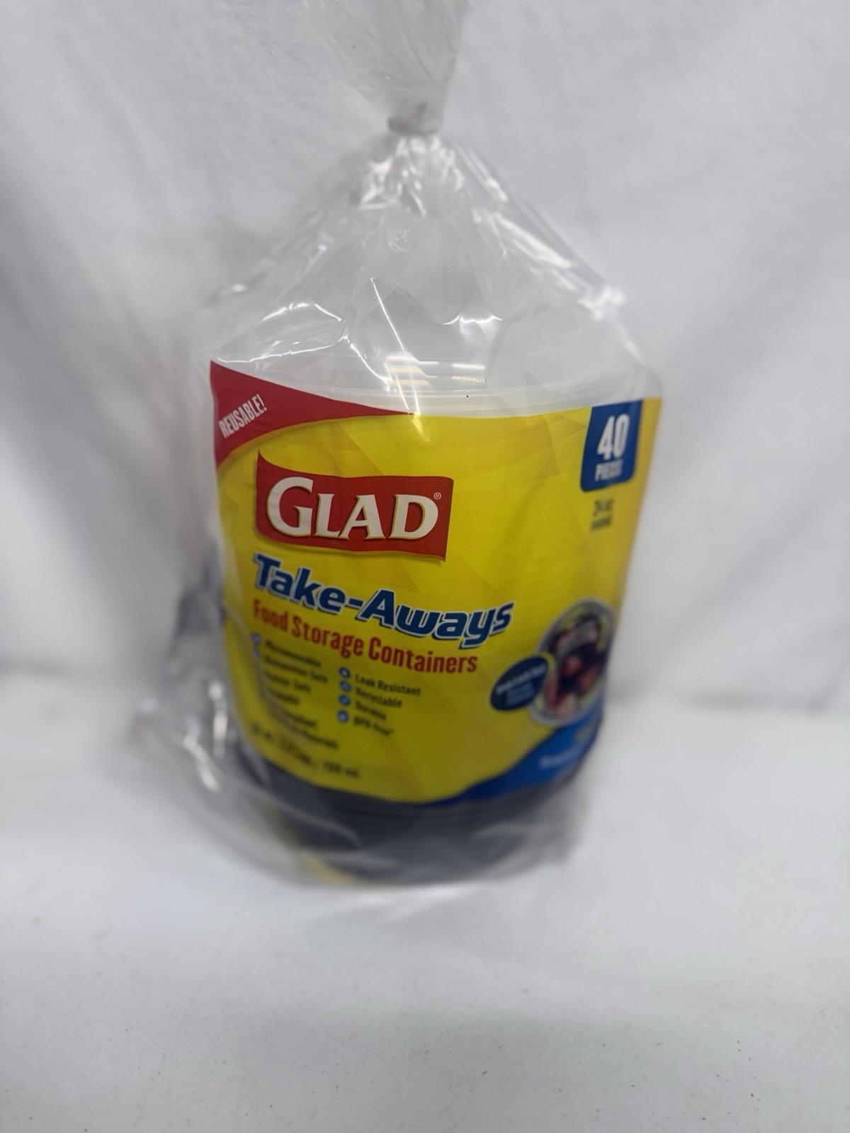 24 Oz Glad Take-Aways Food Storage Containers Round 40pc (20 Bowls W/lids)