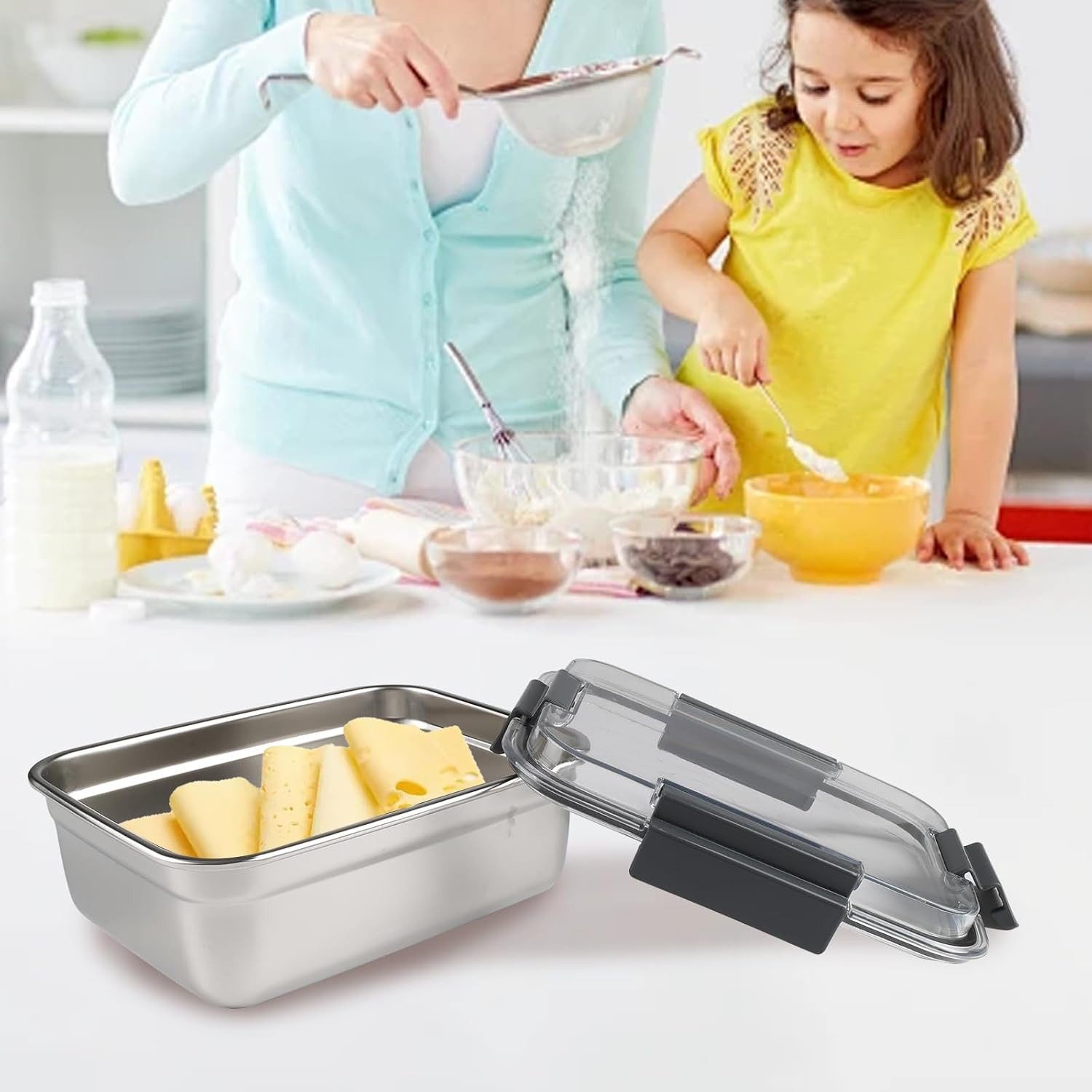 Cheese Container for Refrigerator,Cheese Stainless Steel Container with Lids,Del