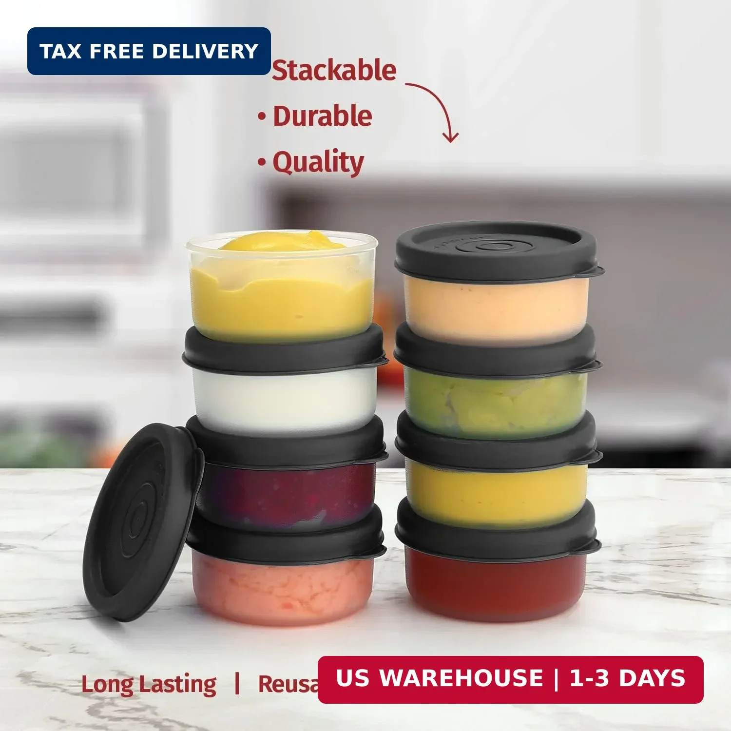 Condiment Cups with Lids 8 Pack 1.3oz Leakproof Sauce Container Dressing To Go