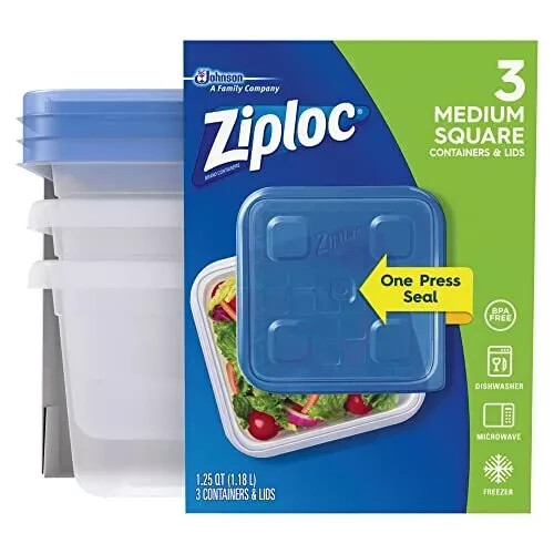 Ziploc Container, Medium Square,3 Count (Pack of 1)