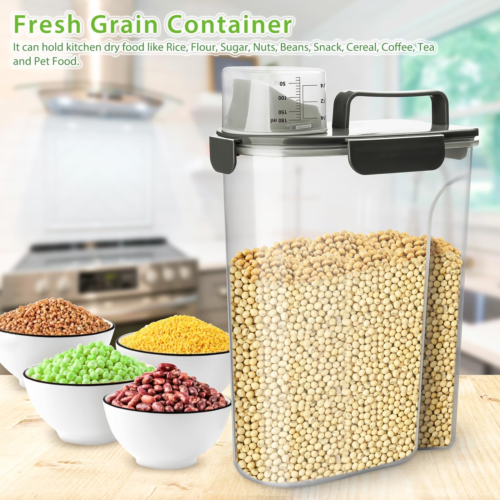 Viretec Rice Storage Container, 5 to 10lb Dry Food Airtight Dispenser, Pet Do…