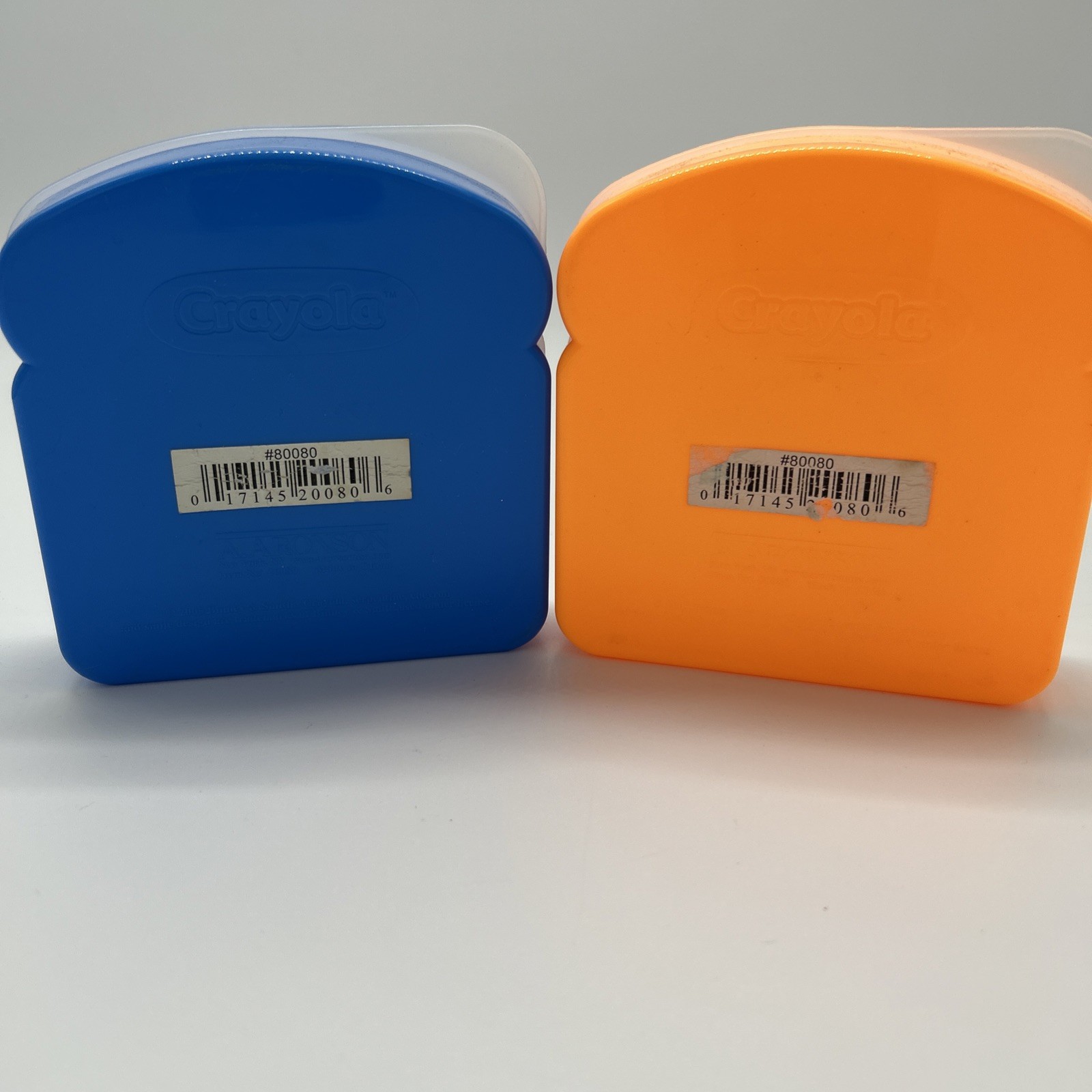 2x 2005 Crayola Snack Packer Sandwich Durable Containers Blue & Orange 5×5″