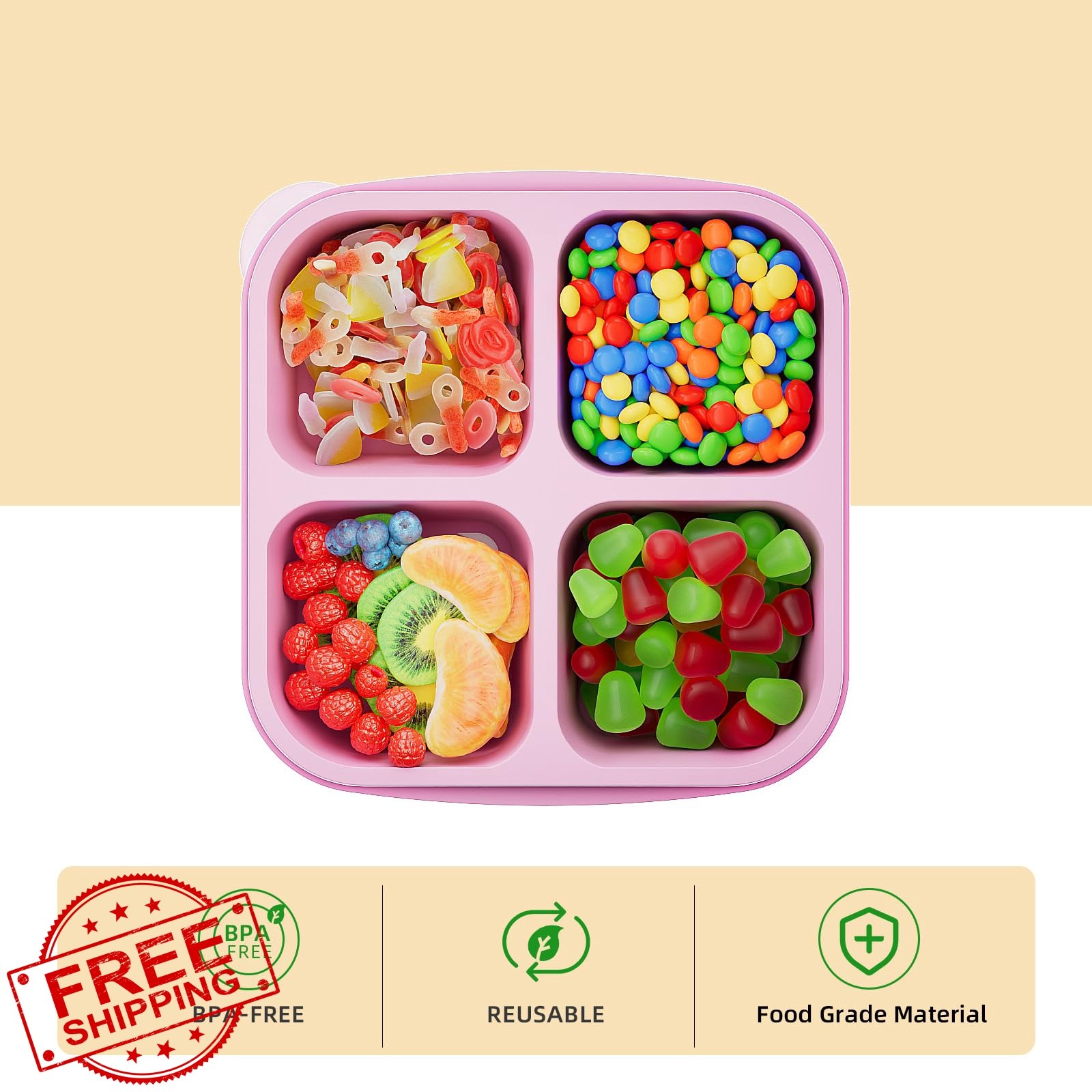 KEMETHY Bento Snack Containers 4 Compartment 6 Color