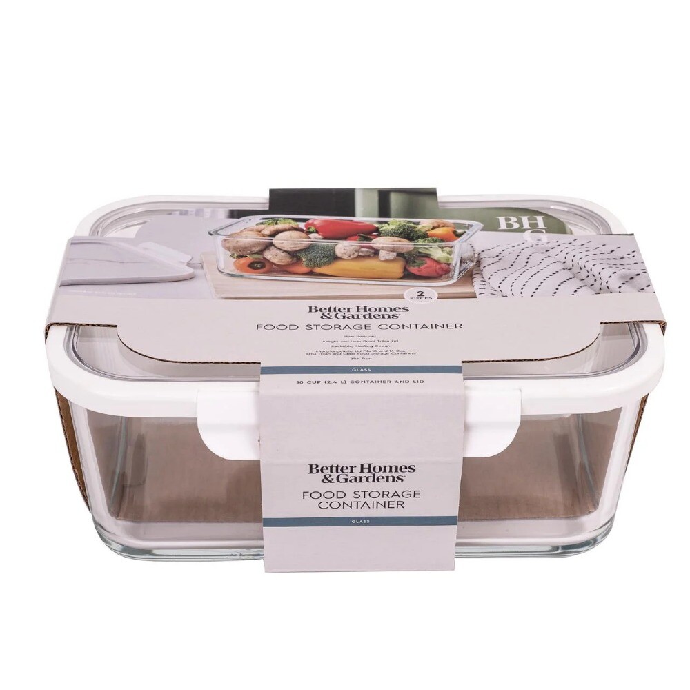 10Cup Rectangle Glass Food Storage Container with Tritan Lid. Set of 1,2 Pieces